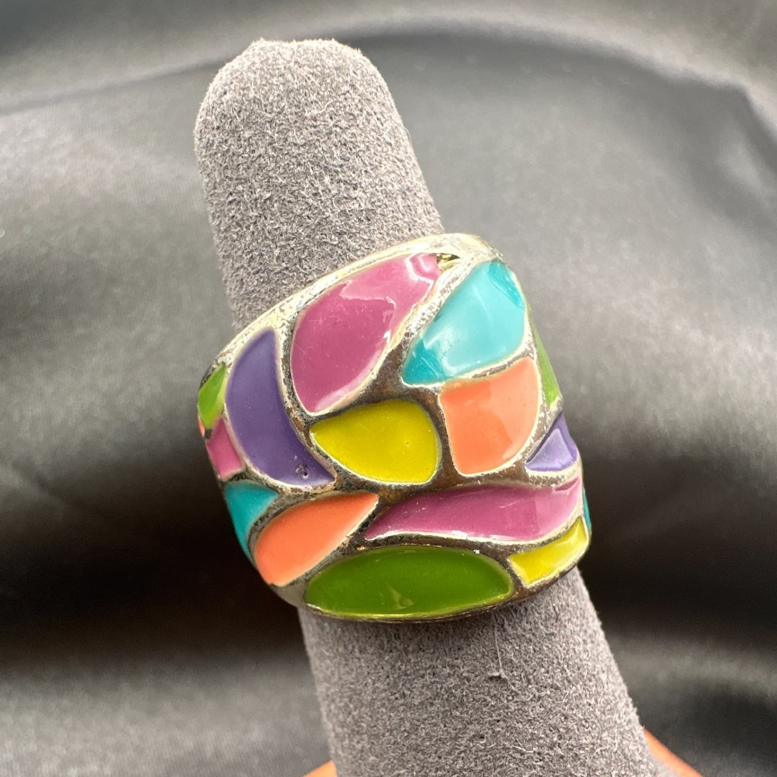 Vintage Y2K Silver Tone Enamel Abstract Ring Women's Classic Fashion Jewelry - Thumbnail 6