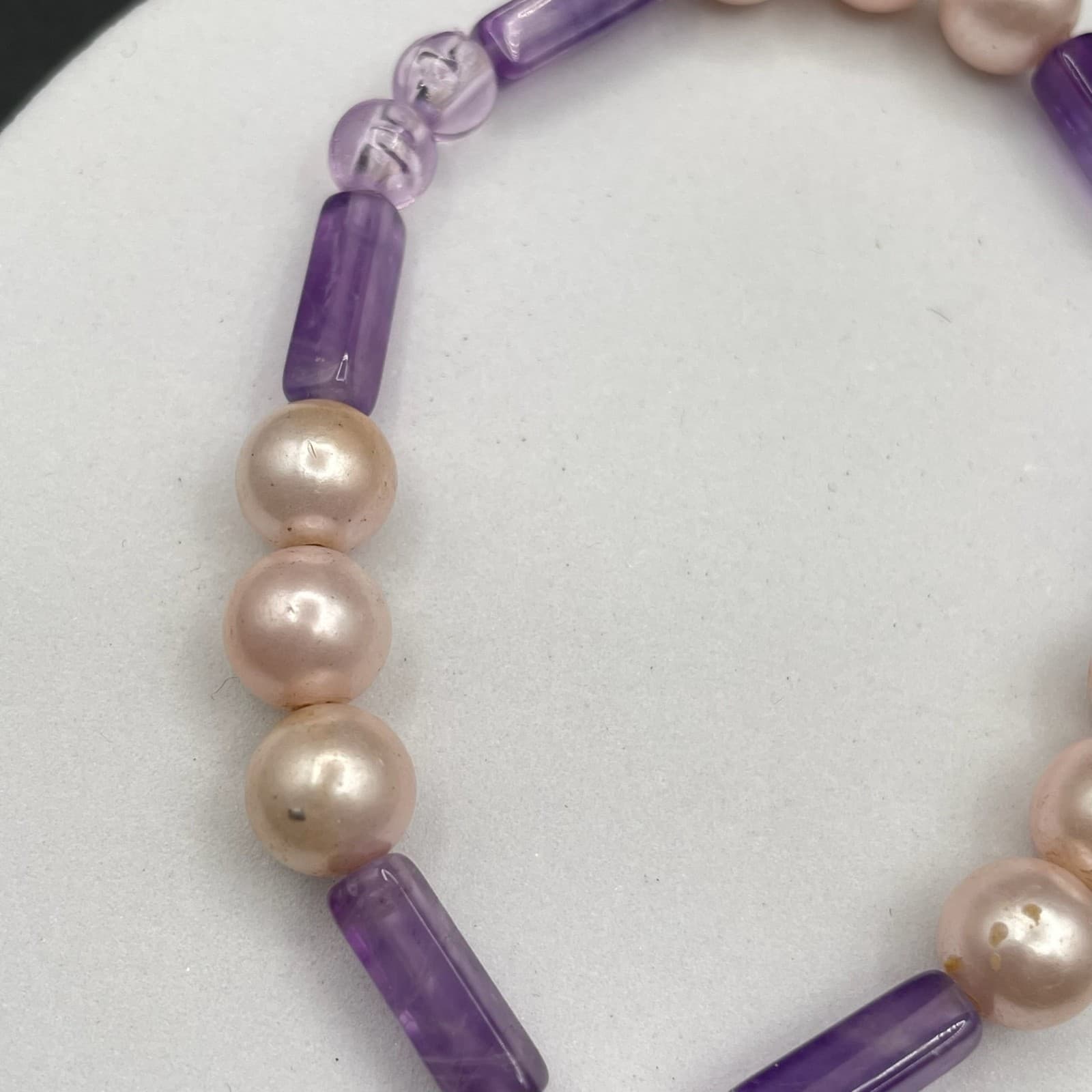 Vintage Purple Plastci Peal Glass Beads Pink & Amethyst-Toned Classic Stretch - Thumbnail 3