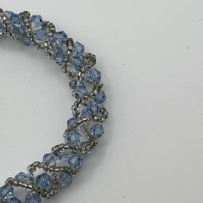 Vintage Baby Blue Crystal Glass Bead Silver Tone Bracelet - Thumbnail 7
