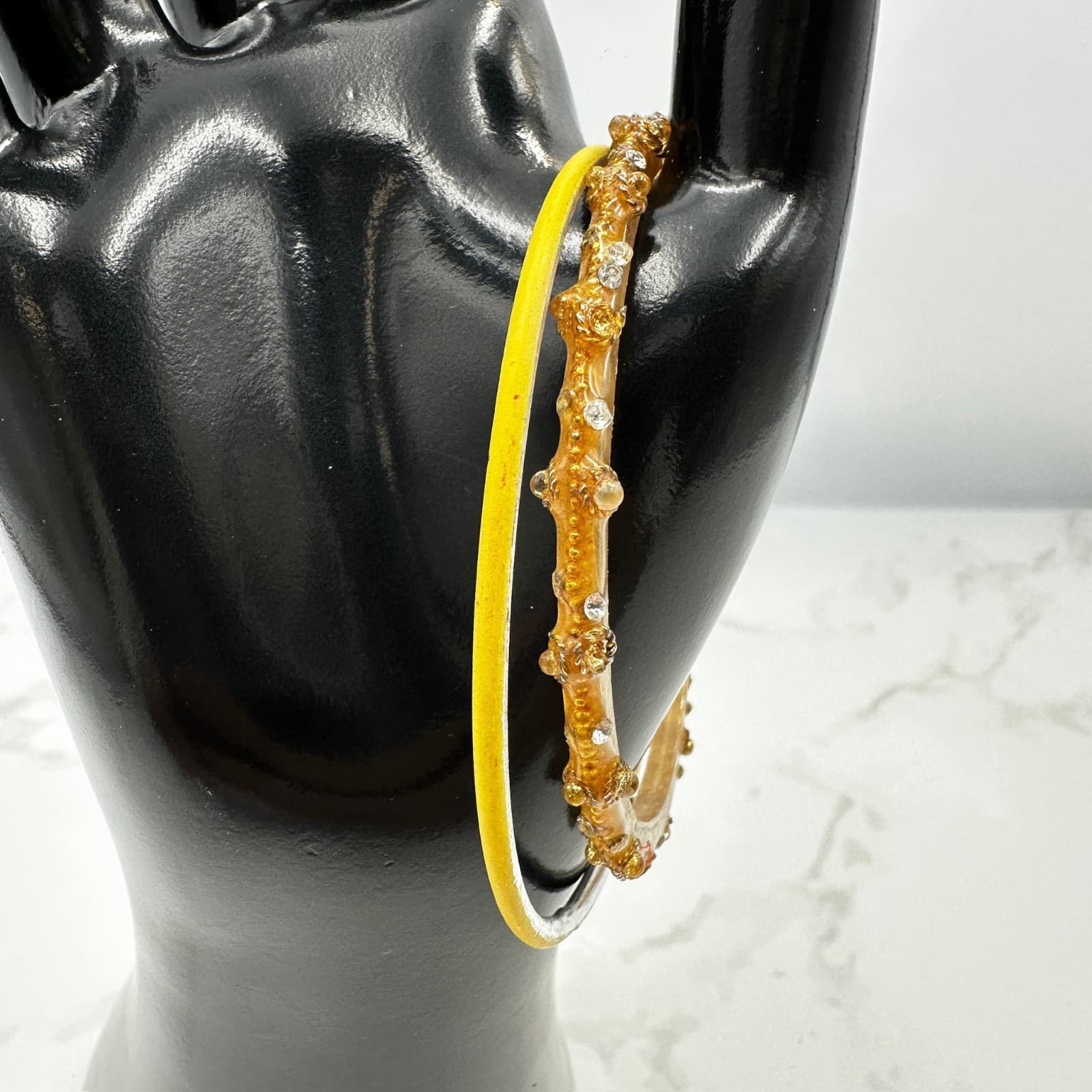 Vintage Cubic Zirconia Yellow Gold-Tone Classic Fashion Cuff Bangle Bracelet - Thumbnail 2