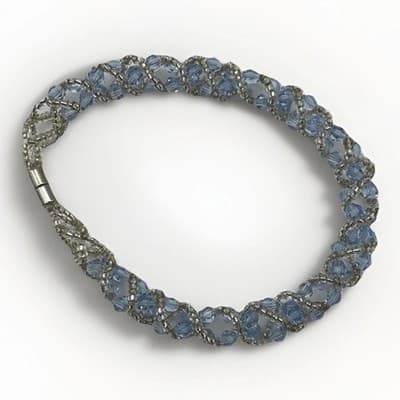 Vintage Baby Blue Crystal Glass Bead Silver Tone Bracelet - Image 1