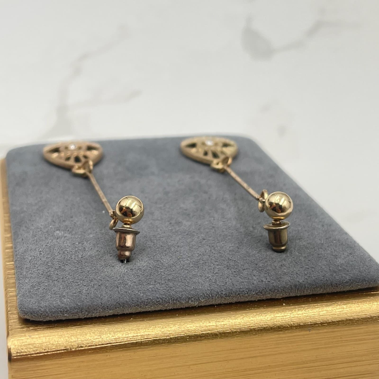 Vintage VTG Gold Tone Dangle Earrings Clear Stone Evil Eye Teardrop Stud Modern - Thumbnail 8