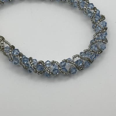 Vintage Baby Blue Crystal Glass Bead Silver Tone Bracelet - Thumbnail 8