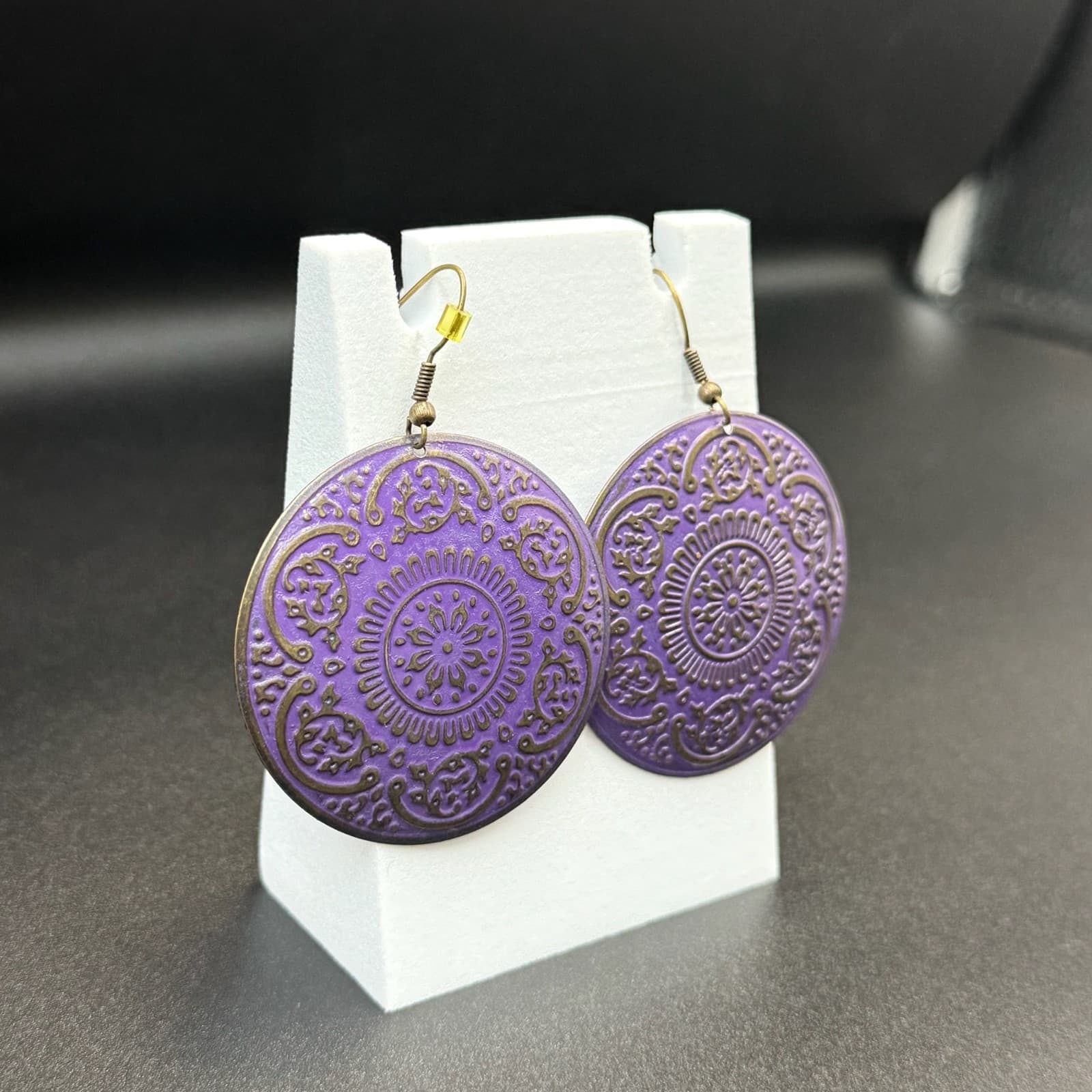 Vintage Purple Metal Gold-Toned Finish Fashion Dome Embossed Design Mandala - Thumbnail 5