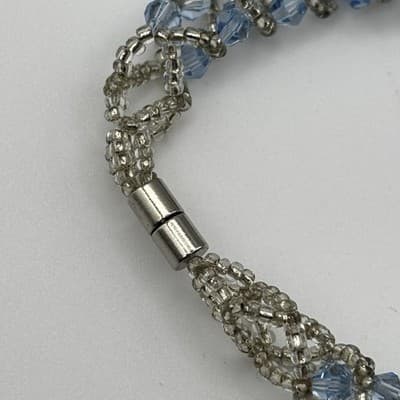 Vintage Baby Blue Crystal Glass Bead Silver Tone Bracelet - Thumbnail 6