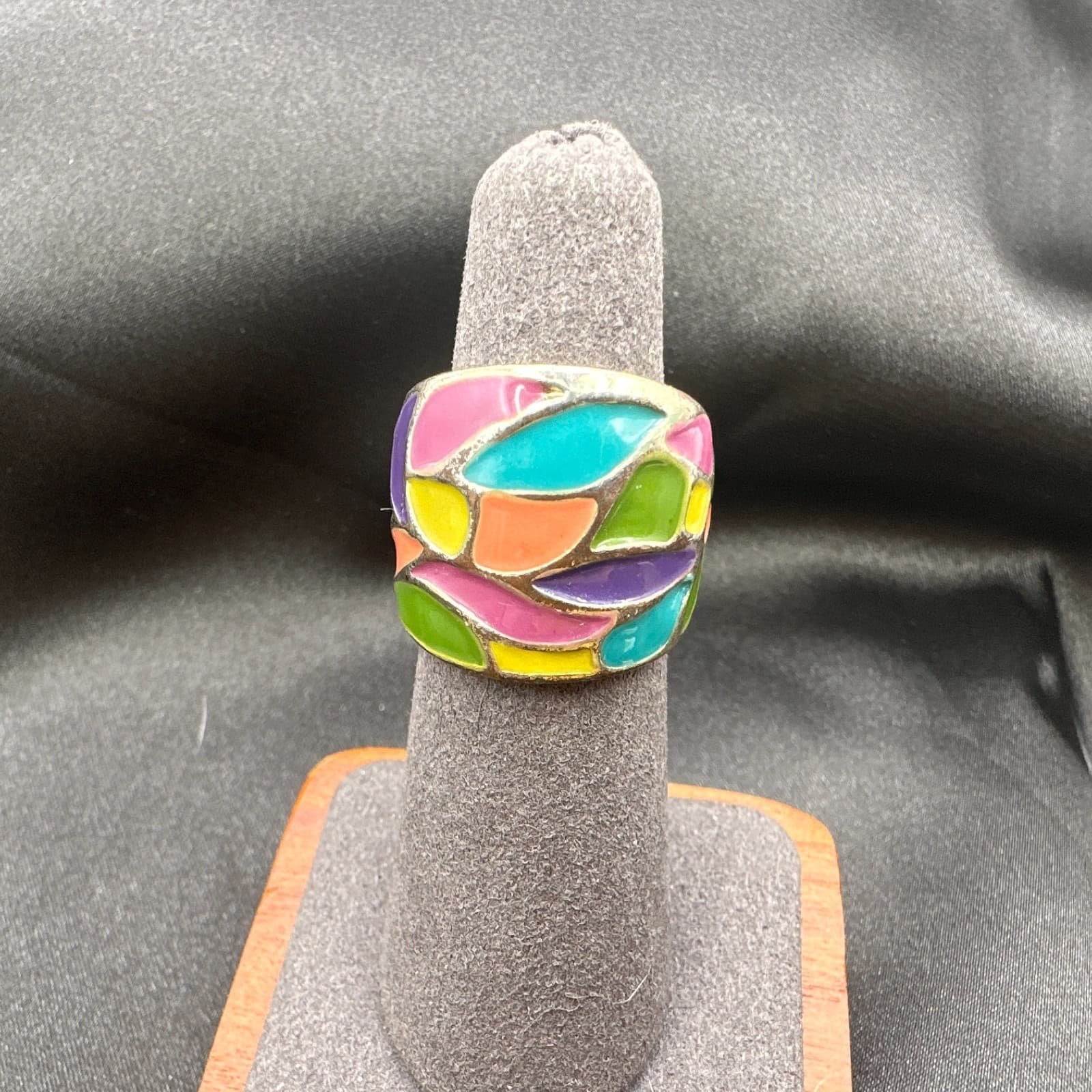 Vintage Y2K Silver Tone Enamel Abstract Ring Women's Classic Fashion Jewelry - Thumbnail 9