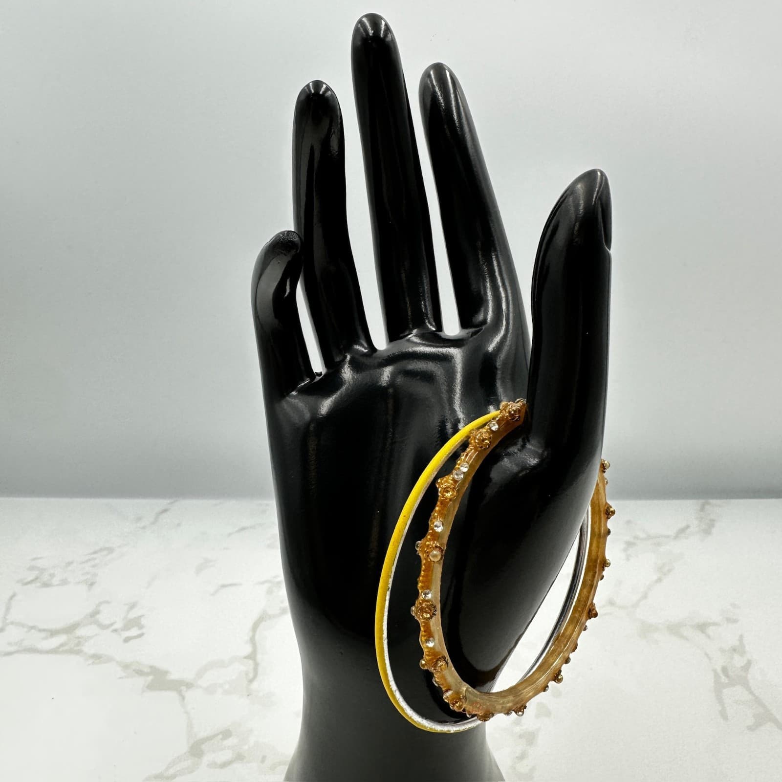 Vintage Cubic Zirconia Yellow Gold-Tone Classic Fashion Cuff Bangle Bracelet - Image 1