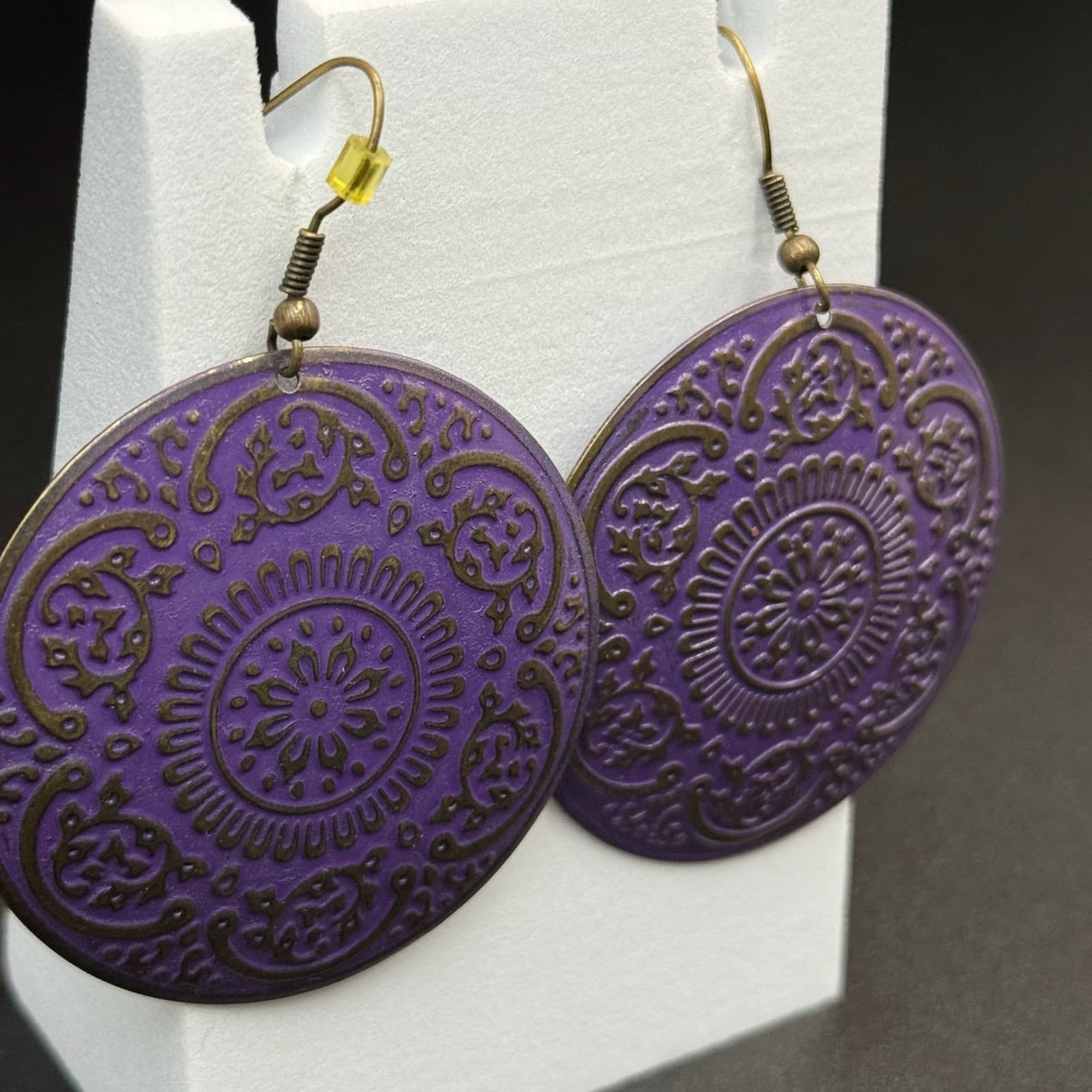 Vintage Purple Metal Gold-Toned Finish Fashion Dome Embossed Design Mandala - Thumbnail 6