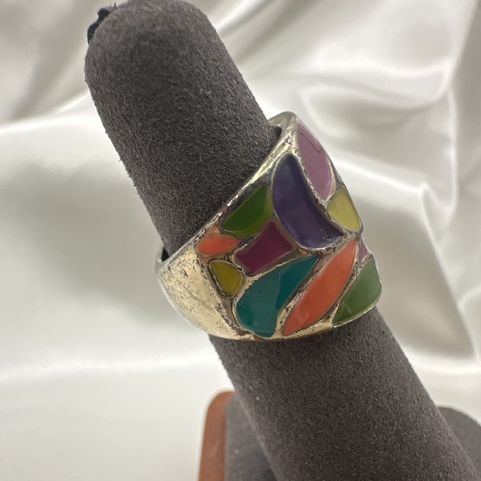 Vintage Y2K Silver Tone Enamel Abstract Ring Women's Classic Fashion Jewelry - Thumbnail 4