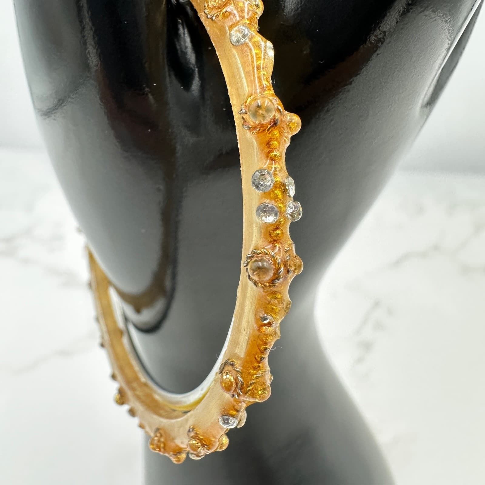 Vintage Cubic Zirconia Yellow Gold-Tone Classic Fashion Cuff Bangle Bracelet - Thumbnail 4