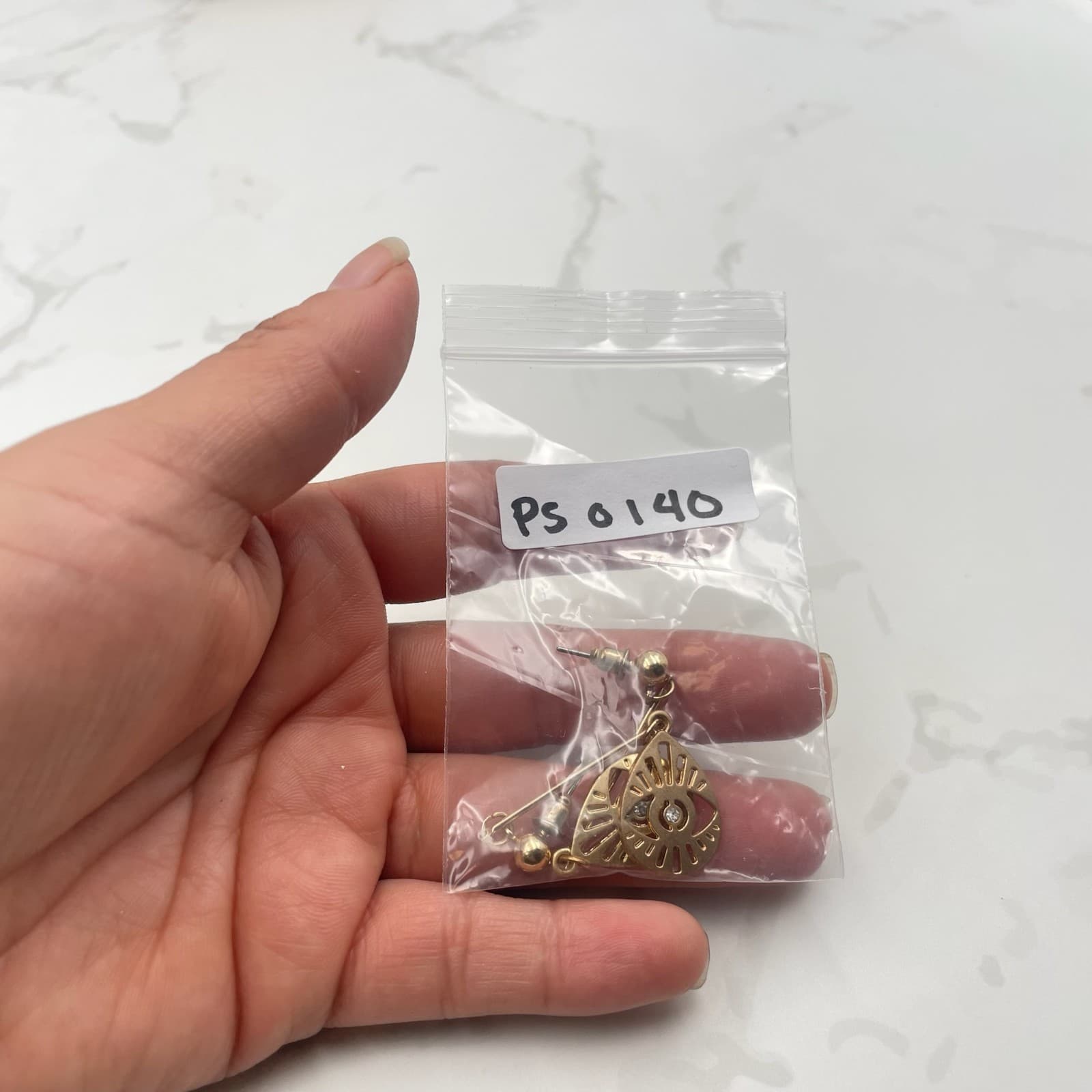 Vintage VTG Gold Tone Dangle Earrings Clear Stone Evil Eye Teardrop Stud Modern - Thumbnail 14