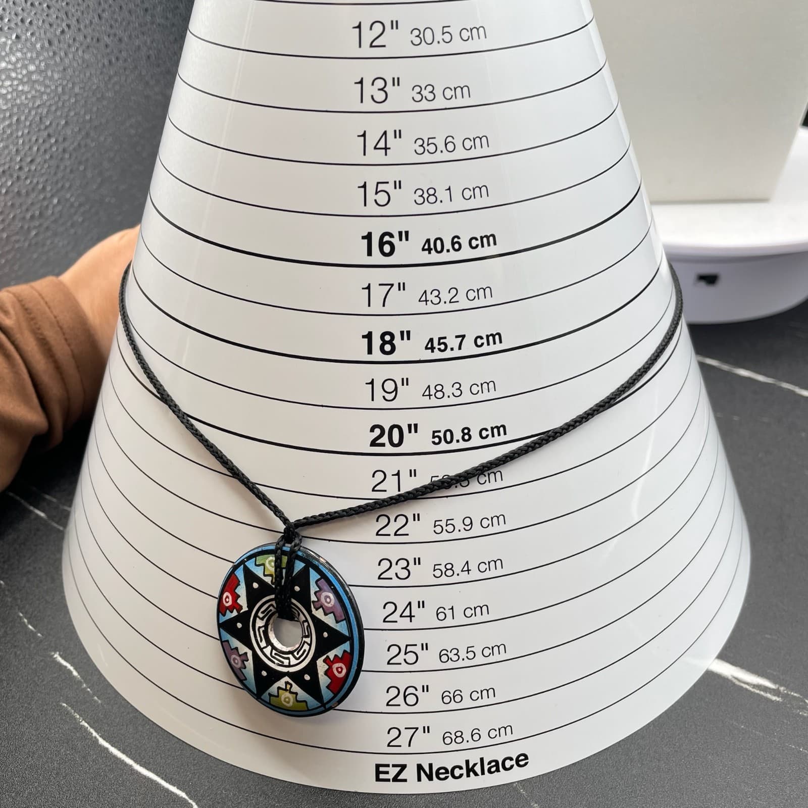 Vintage Man Maze Polymer Clay Pendant Necklace Southwest Tribal Beaded Art - Thumbnail 2