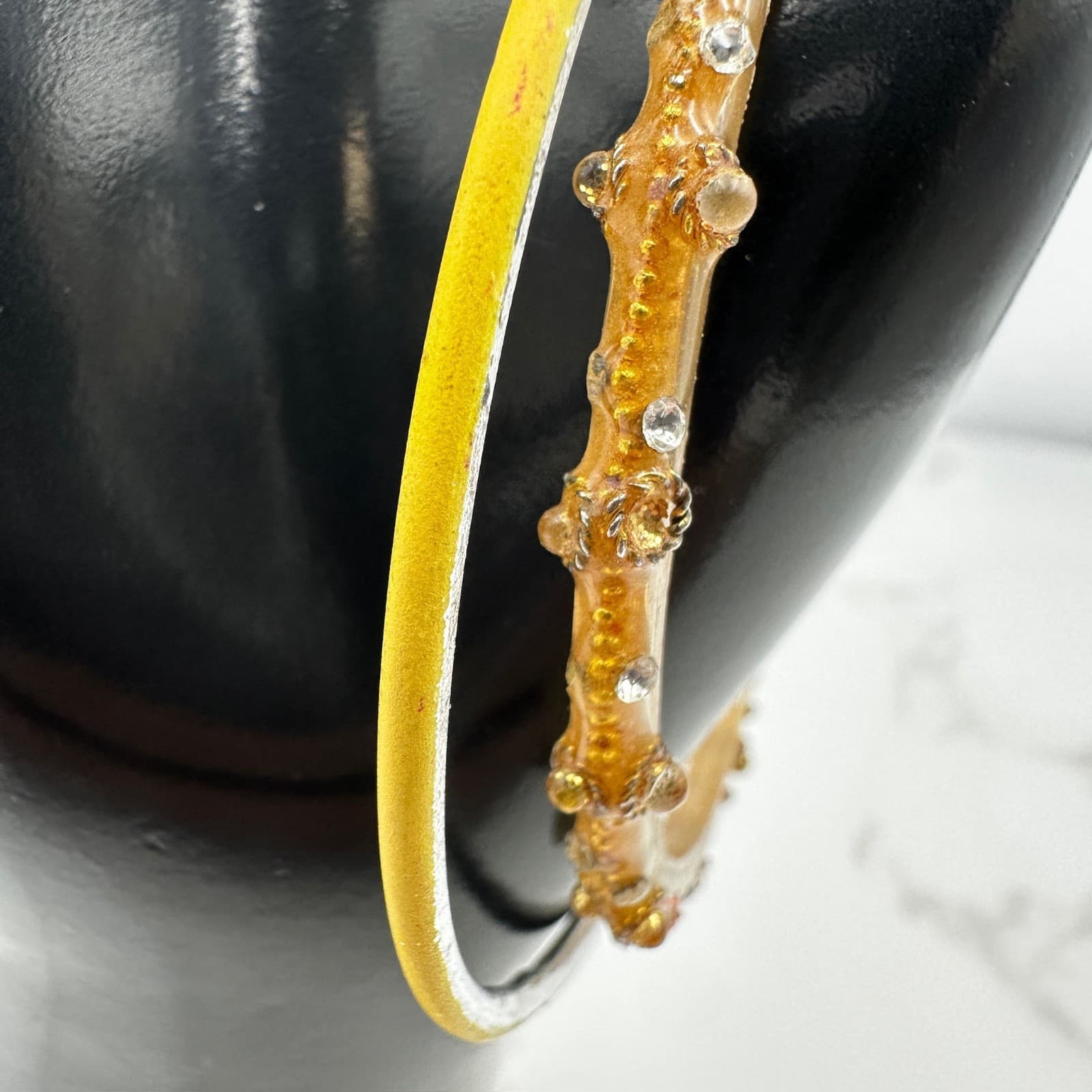 Vintage Cubic Zirconia Yellow Gold-Tone Classic Fashion Cuff Bangle Bracelet - Thumbnail 5