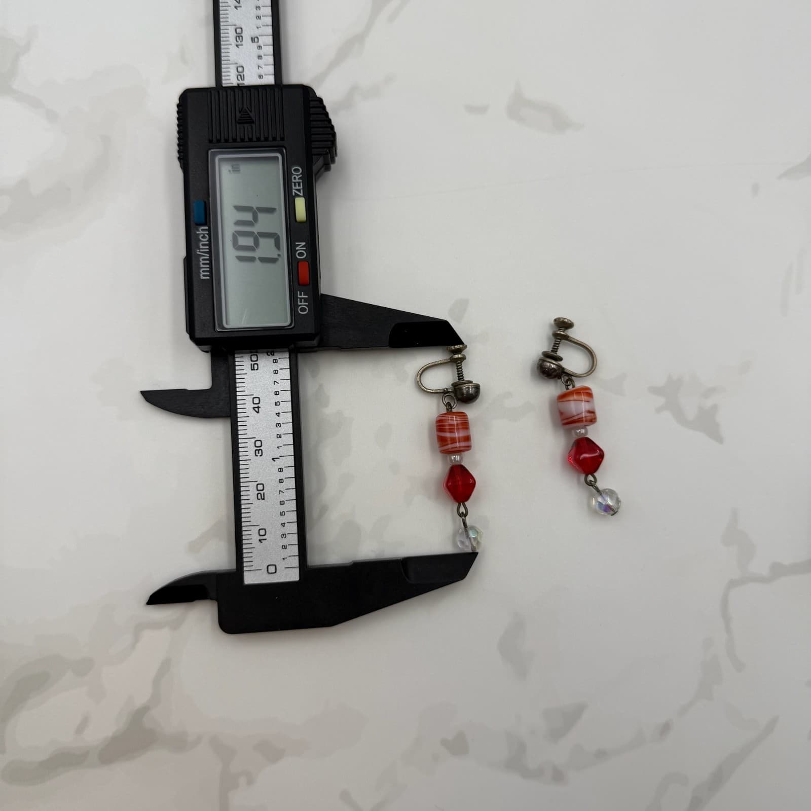 Vintage Red White Striped Blown Glass Clear Crystal Beaded Dangle Earrings - Thumbnail 7