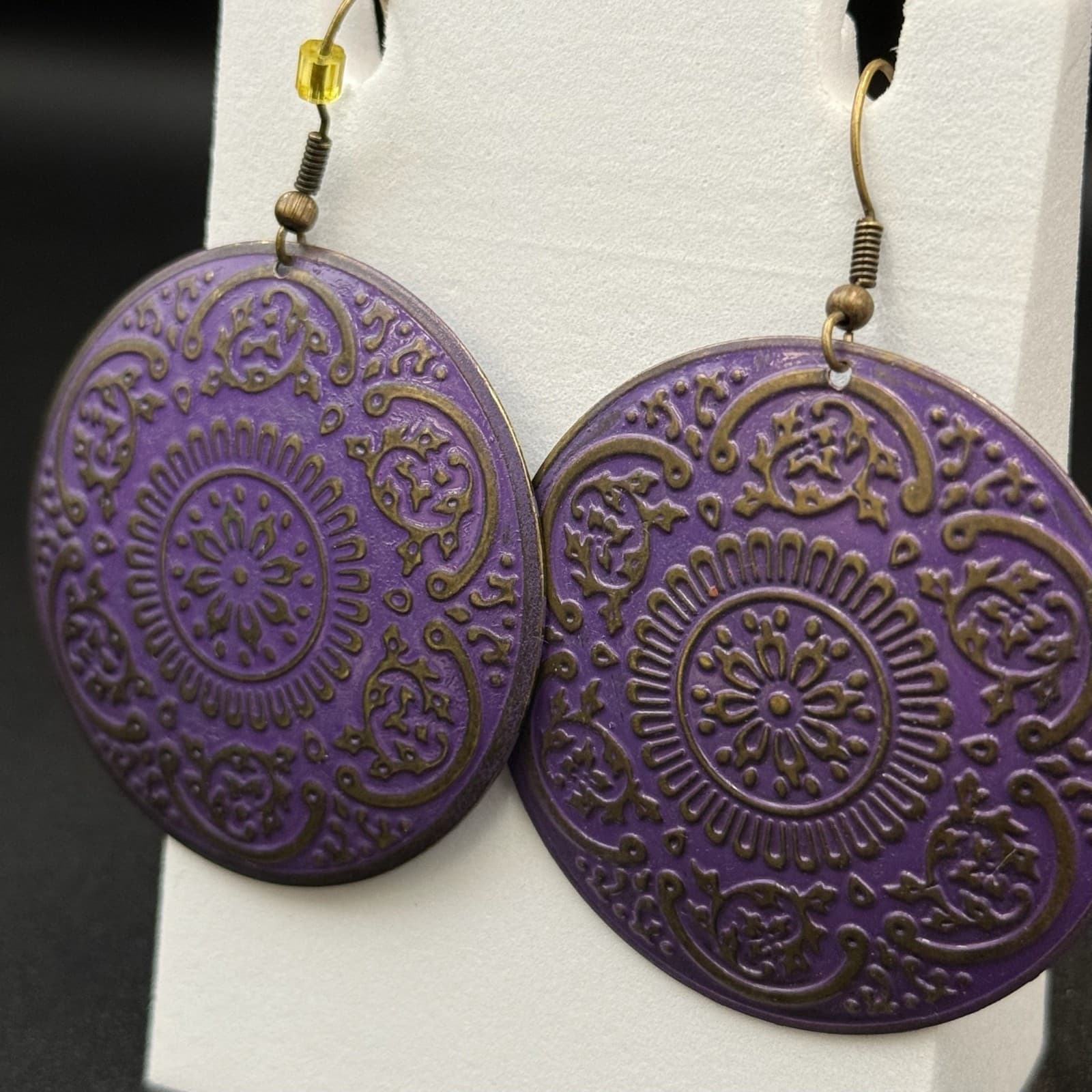 Vintage Purple Metal Gold-Toned Finish Fashion Dome Embossed Design Mandala - Thumbnail 7