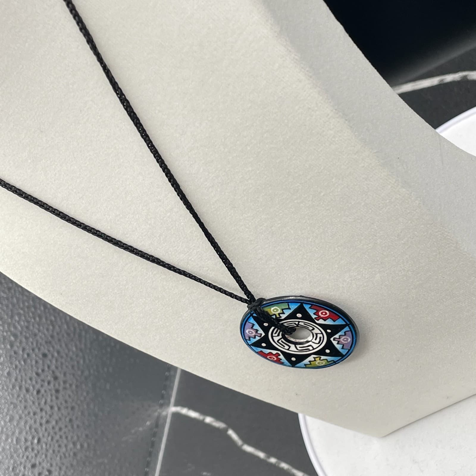 Vintage Man Maze Polymer Clay Pendant Necklace Southwest Tribal Beaded Art - Thumbnail 8