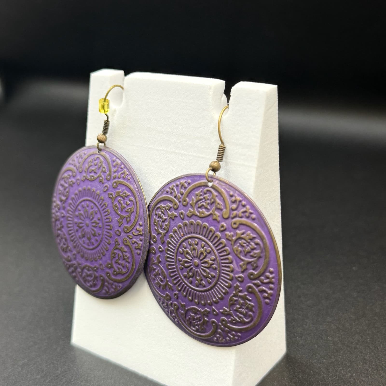 Vintage Purple Metal Gold-Toned Finish Fashion Dome Embossed Design Mandala - Thumbnail 4