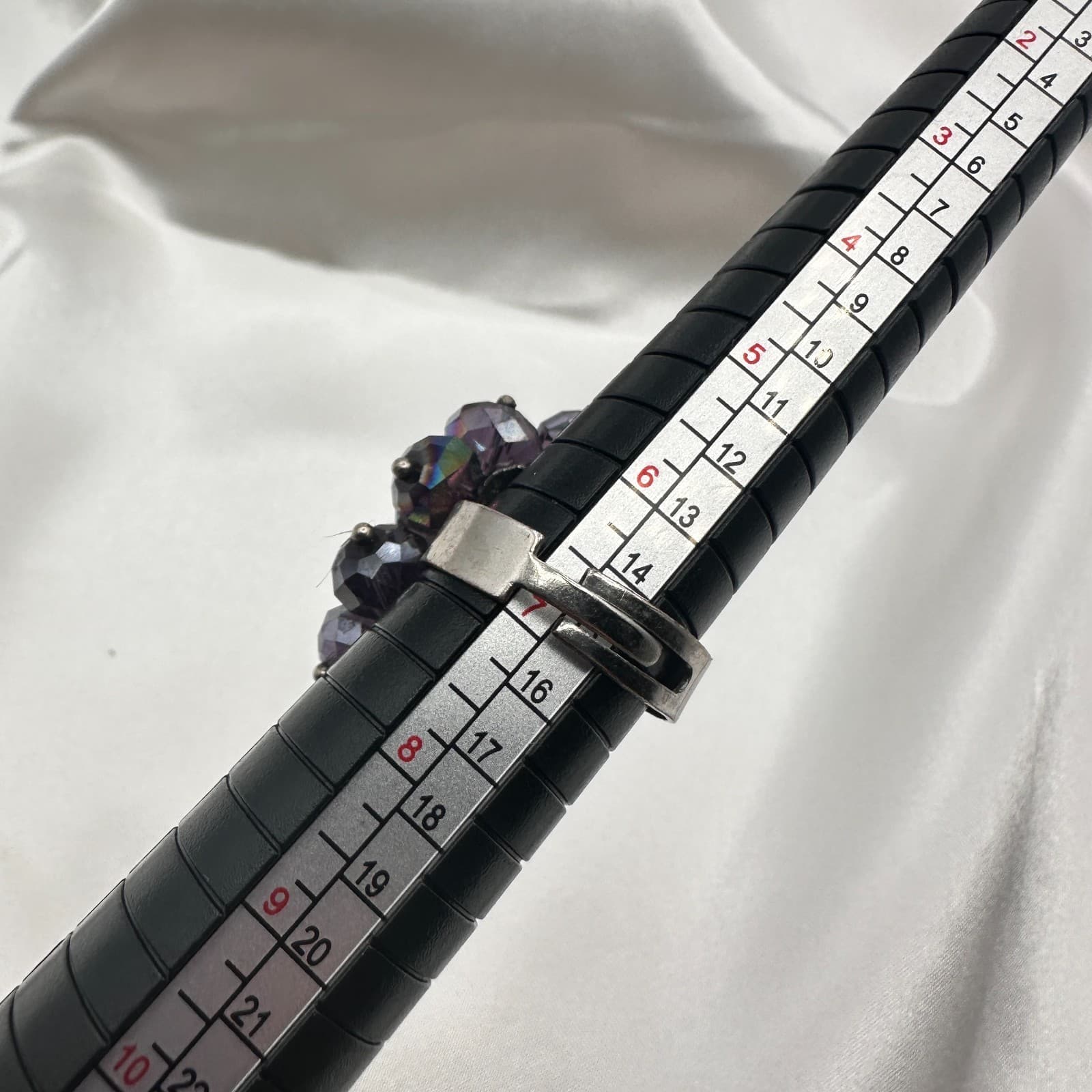 Vintage Y2K Silver Tone Smoky Purple Iridescent Beaded Ring Women's Jewelry - Thumbnail 9