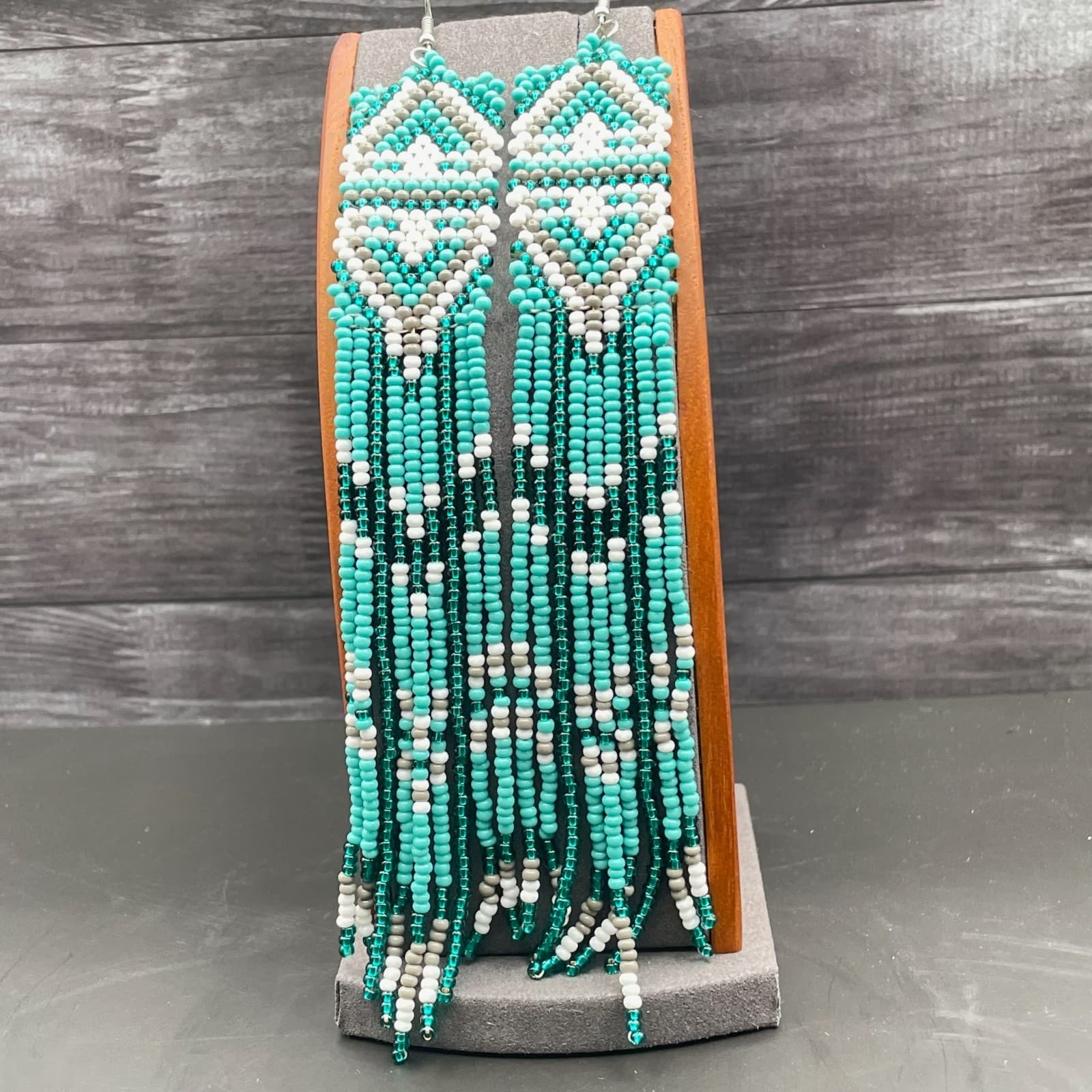 Vintage VTG Glass Seed Beaded Brick Stitch Cultural Bohemian Tesseled Fringe - Thumbnail 5