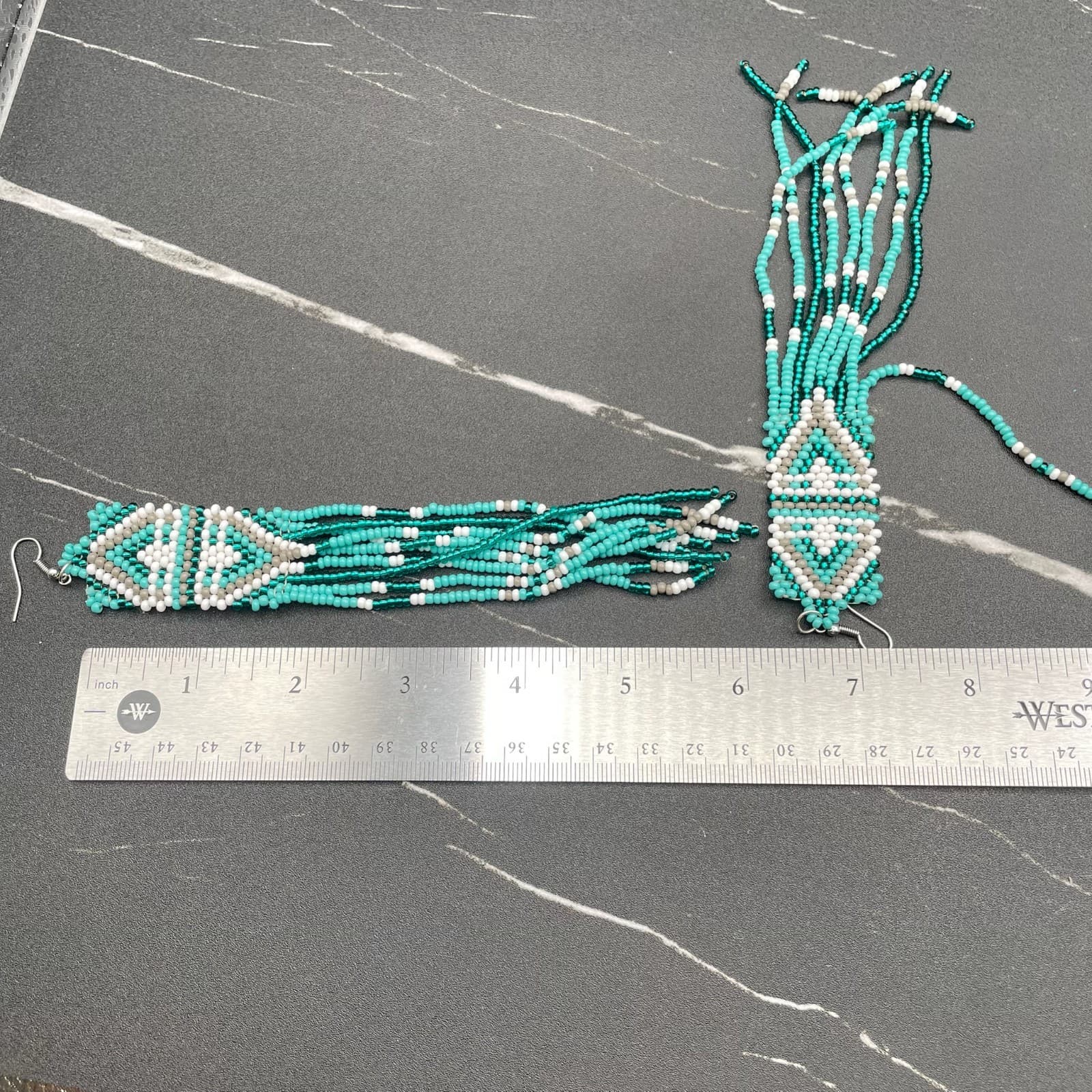 Vintage VTG Glass Seed Beaded Brick Stitch Cultural Bohemian Tesseled Fringe - Thumbnail 6