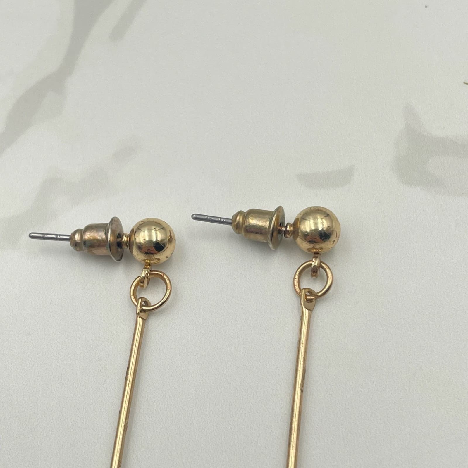 Vintage VTG Gold Tone Dangle Earrings Clear Stone Evil Eye Teardrop Stud Modern - Thumbnail 4