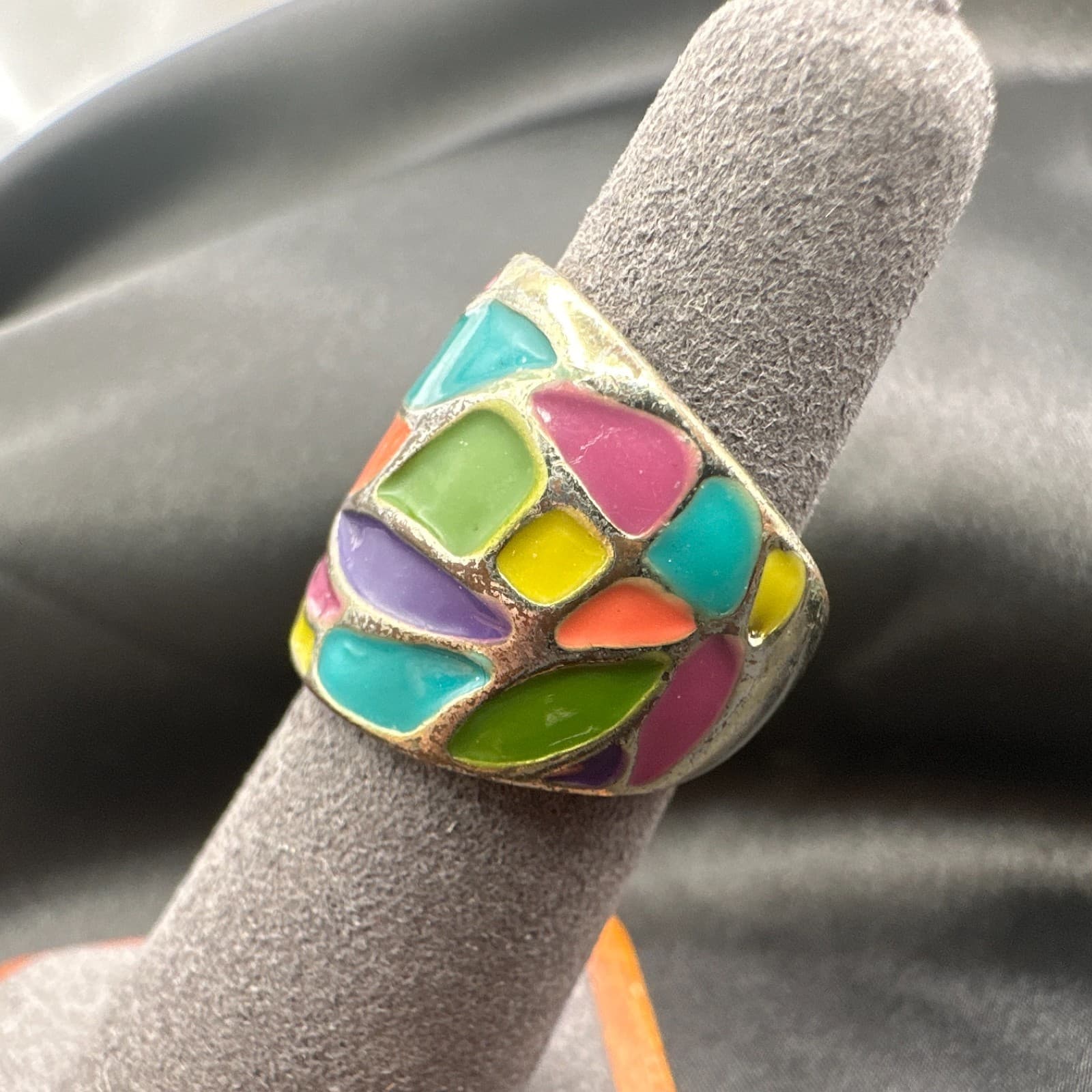 Vintage Y2K Silver Tone Enamel Abstract Ring Women's Classic Fashion Jewelry - Thumbnail 8