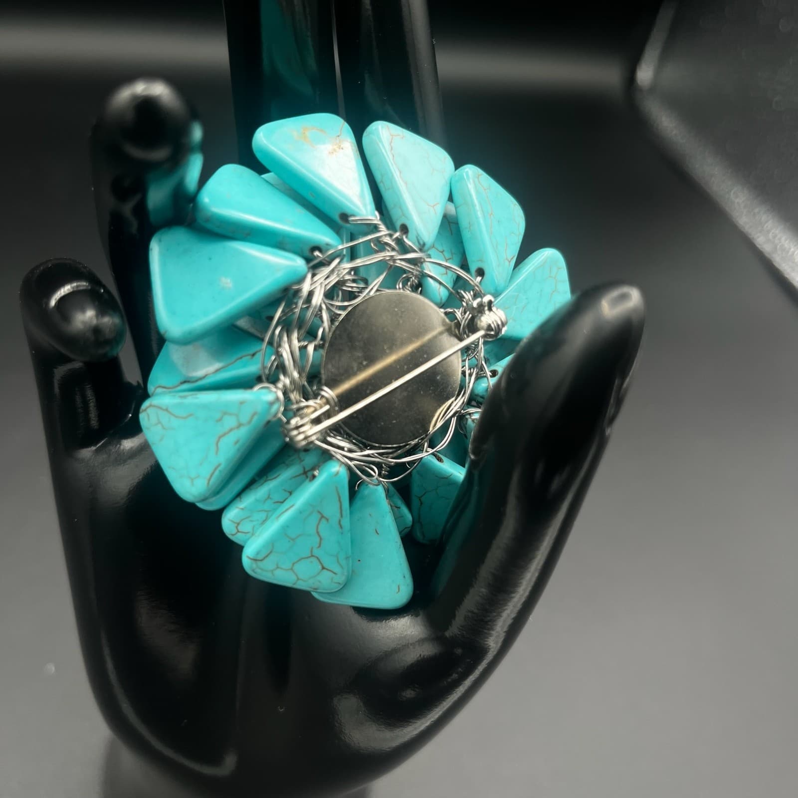 Vintage AeraVida Style Turquoise & Pearl Flower Brooch Pin Exotic Chic - Thumbnail 3