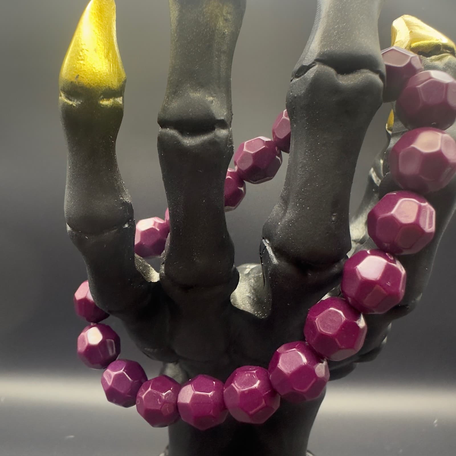 Vintage Faceted Purple Bead Stretch Bracelet Chunky Statement Jewelry - Thumbnail 5