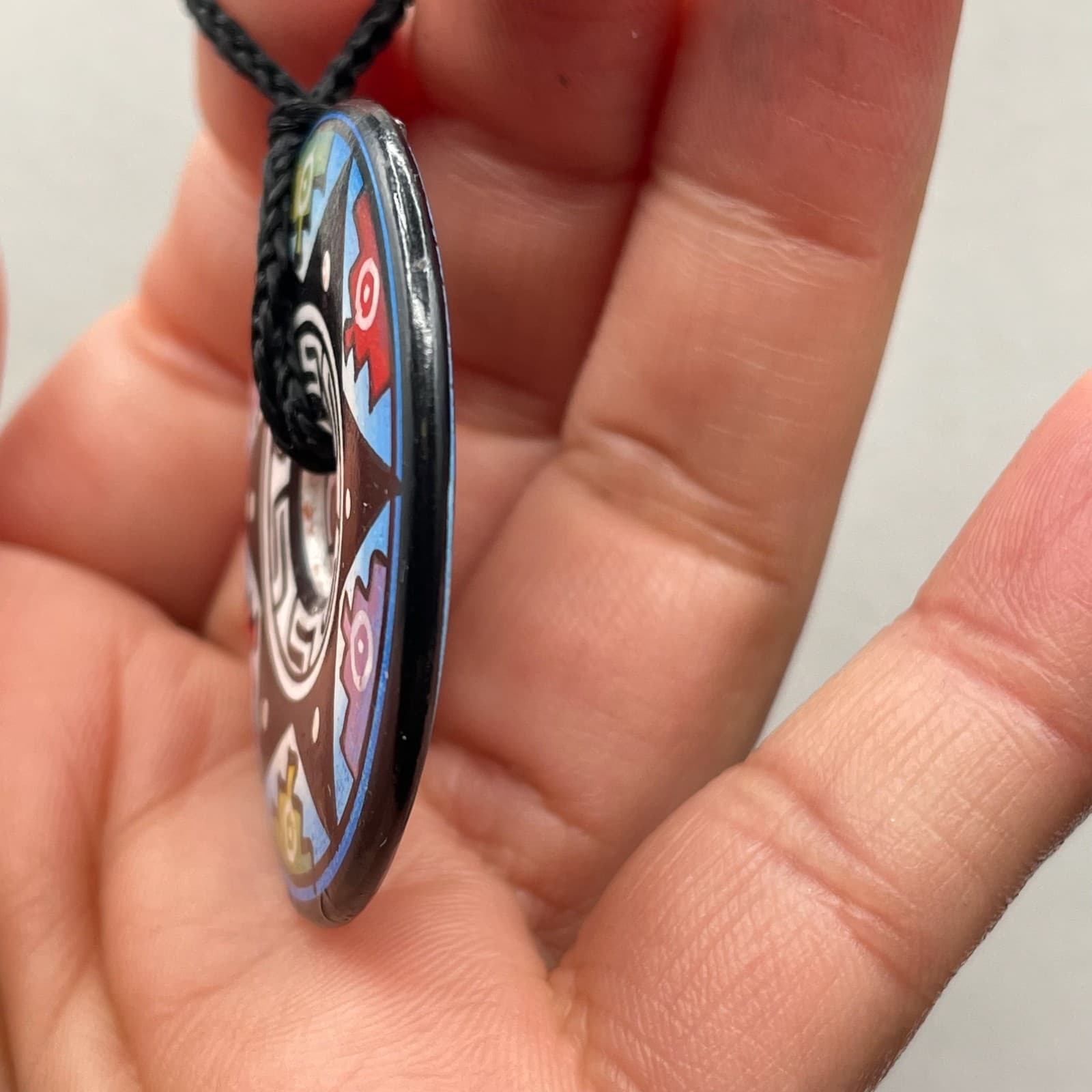 Vintage Man Maze Polymer Clay Pendant Necklace Southwest Tribal Beaded Art - Thumbnail 4