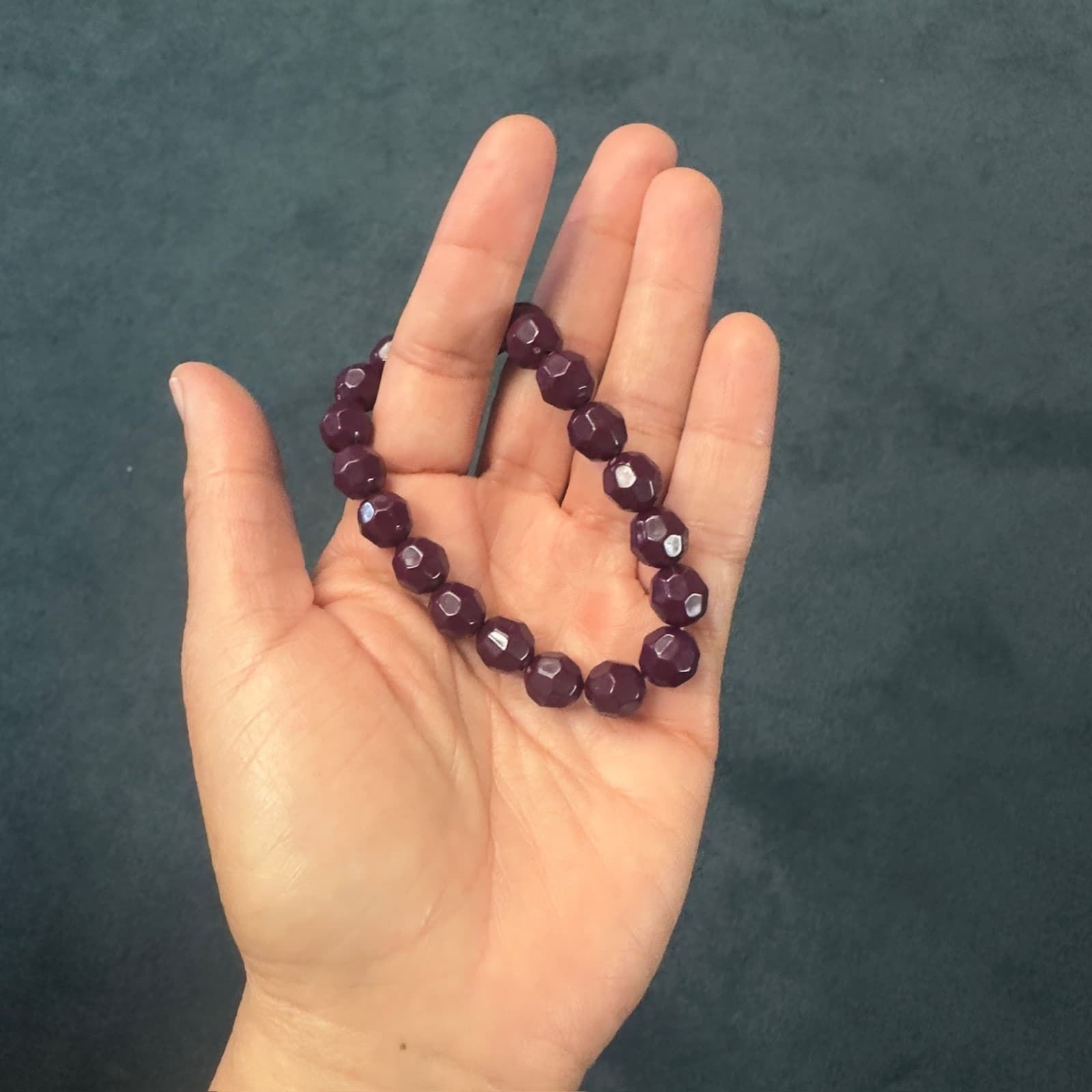 Vintage Faceted Purple Bead Stretch Bracelet Chunky Statement Jewelry - Thumbnail 6