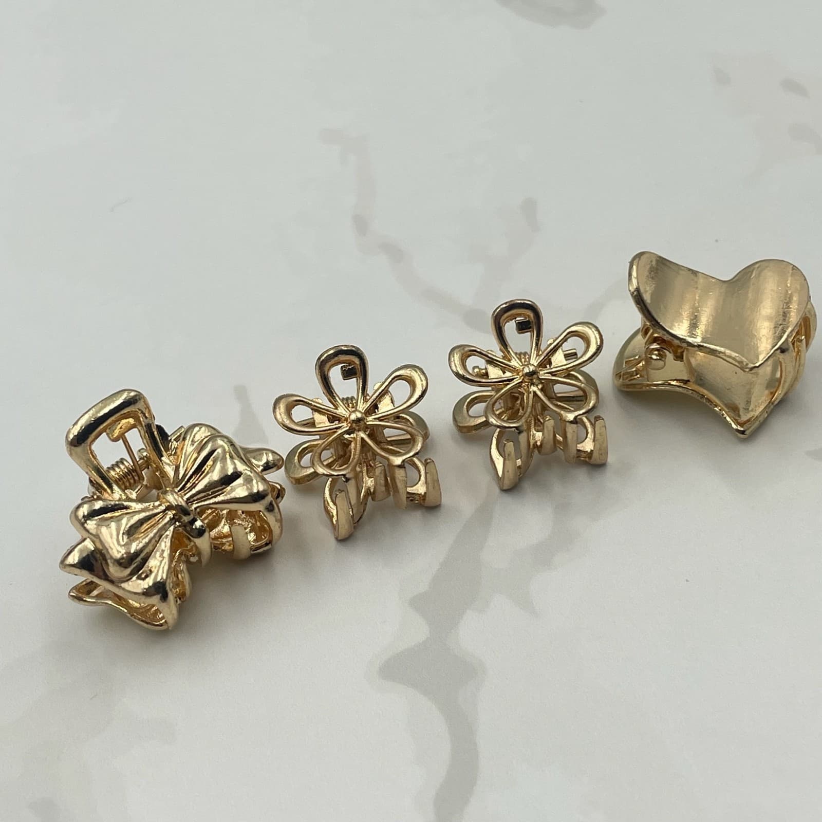 Vintage VTG Mini Hair Claw Clip Gold Tone Heart Shape Small Jaw Clip Accessory - Thumbnail 5