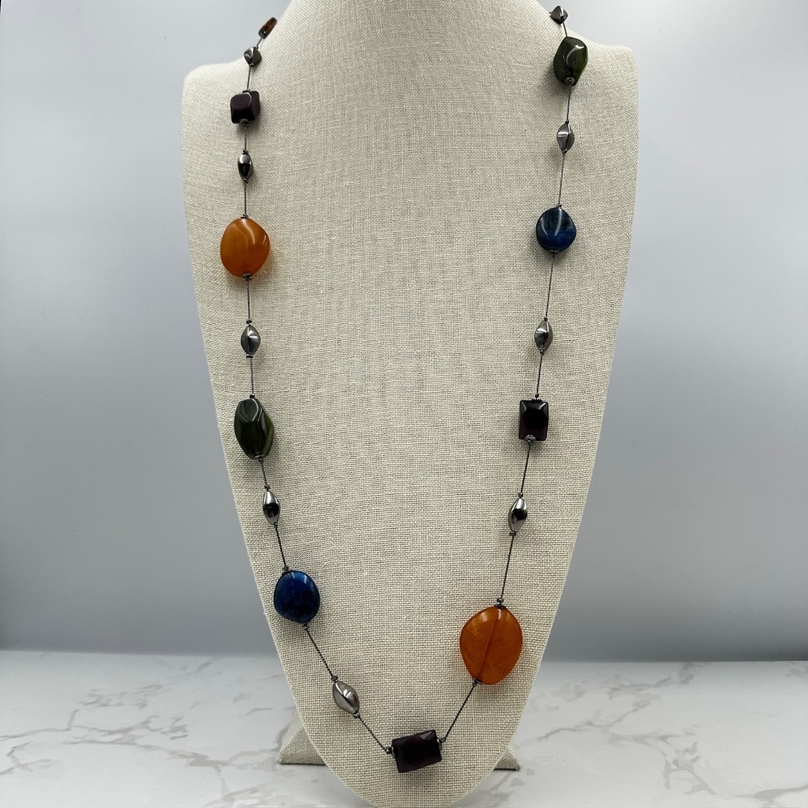 Vintage Contemporary Silver-Tone Chain Whimsigoth Agate Beaded Statement - Image 1