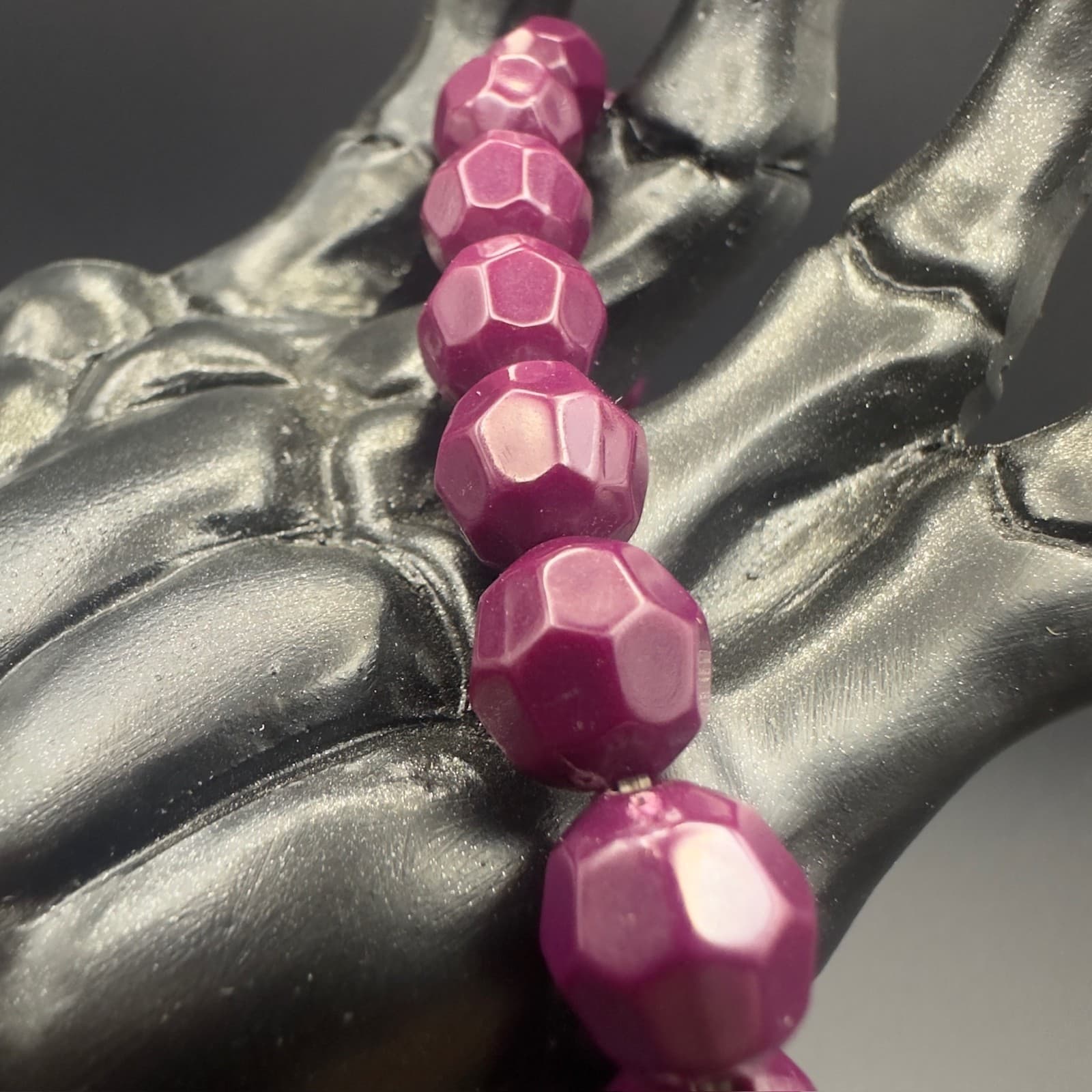 Vintage Faceted Purple Bead Stretch Bracelet Chunky Statement Jewelry - Thumbnail 3