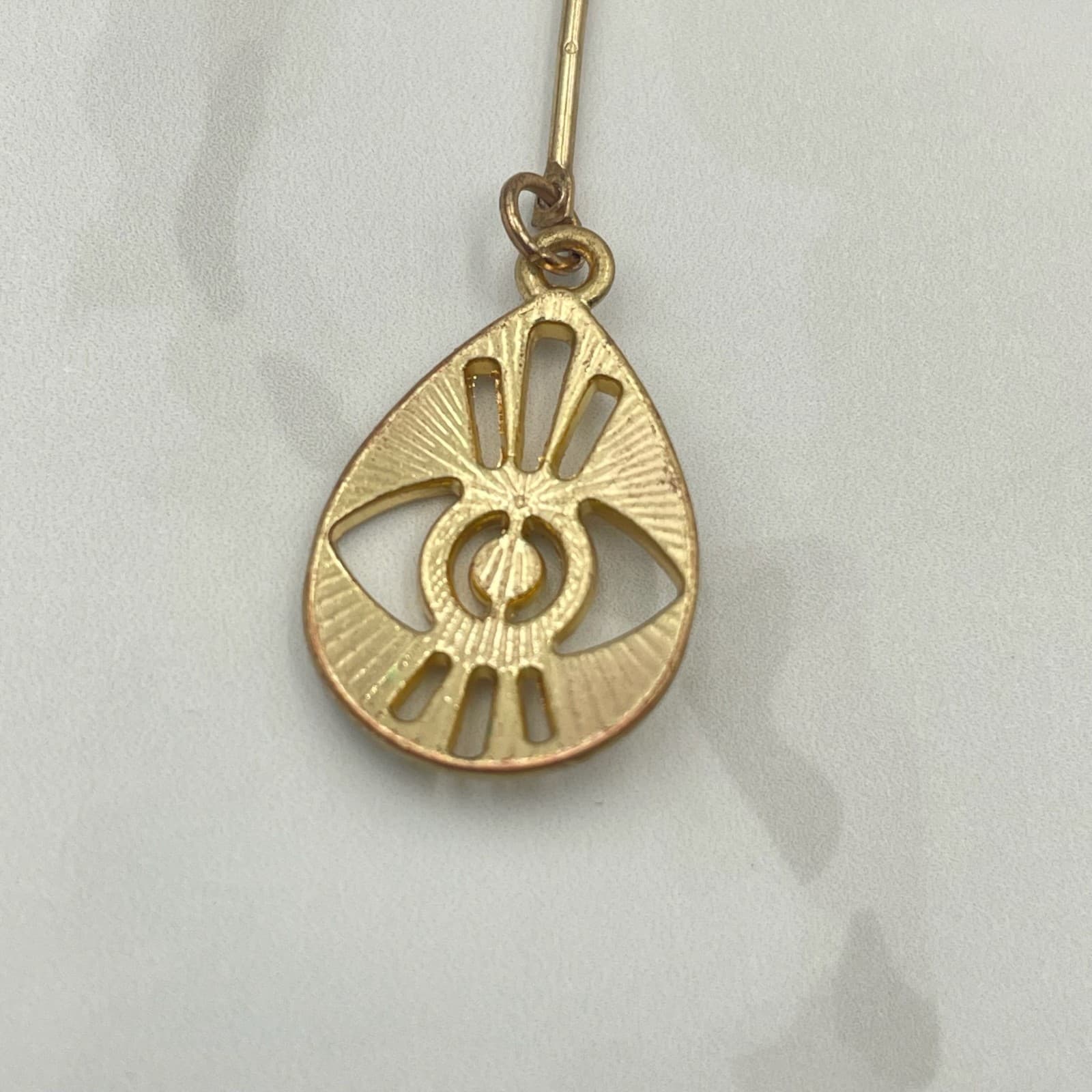 Vintage VTG Gold Tone Dangle Earrings Clear Stone Evil Eye Teardrop Stud Modern - Thumbnail 5