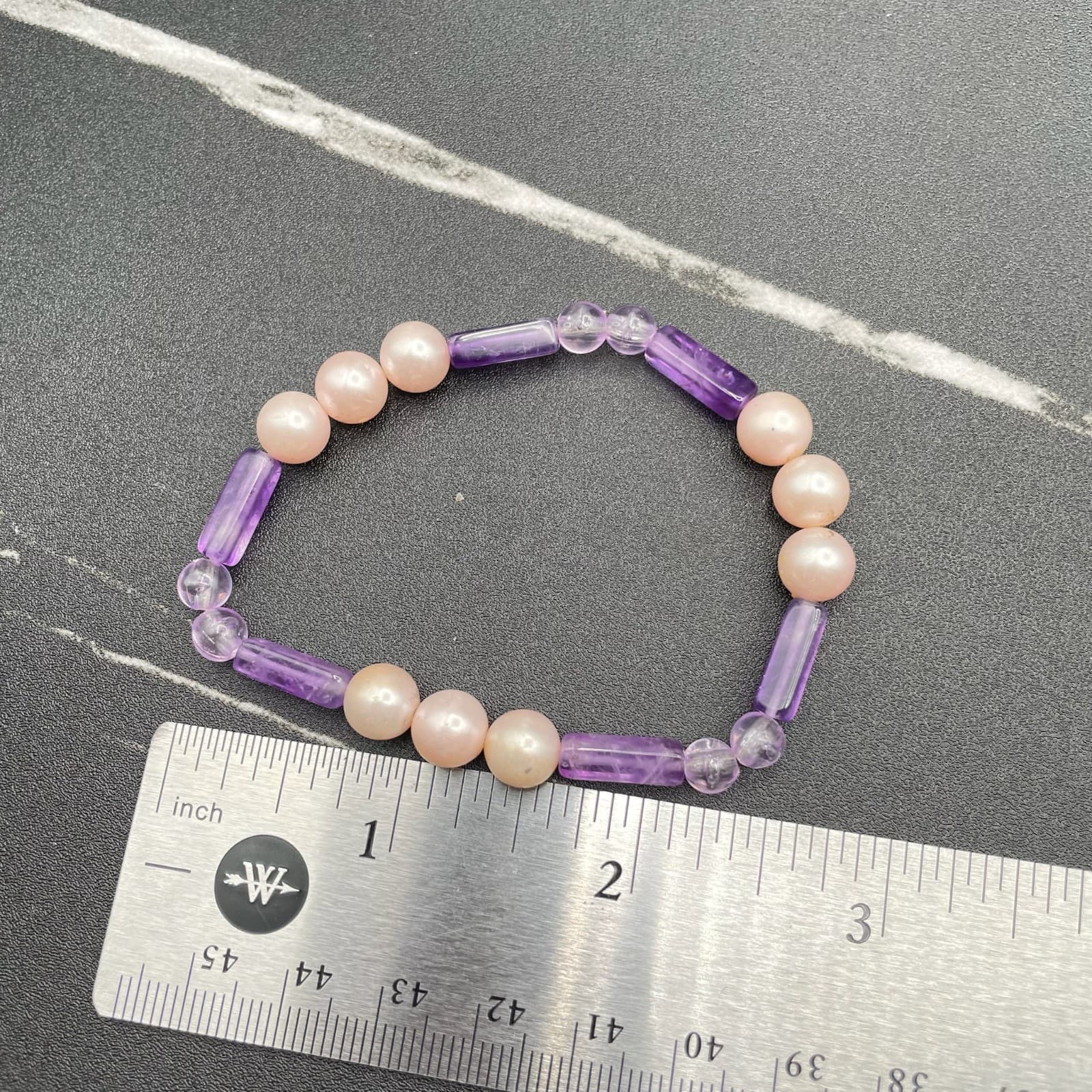 Vintage Purple Plastci Peal Glass Beads Pink & Amethyst-Toned Classic Stretch - Thumbnail 2