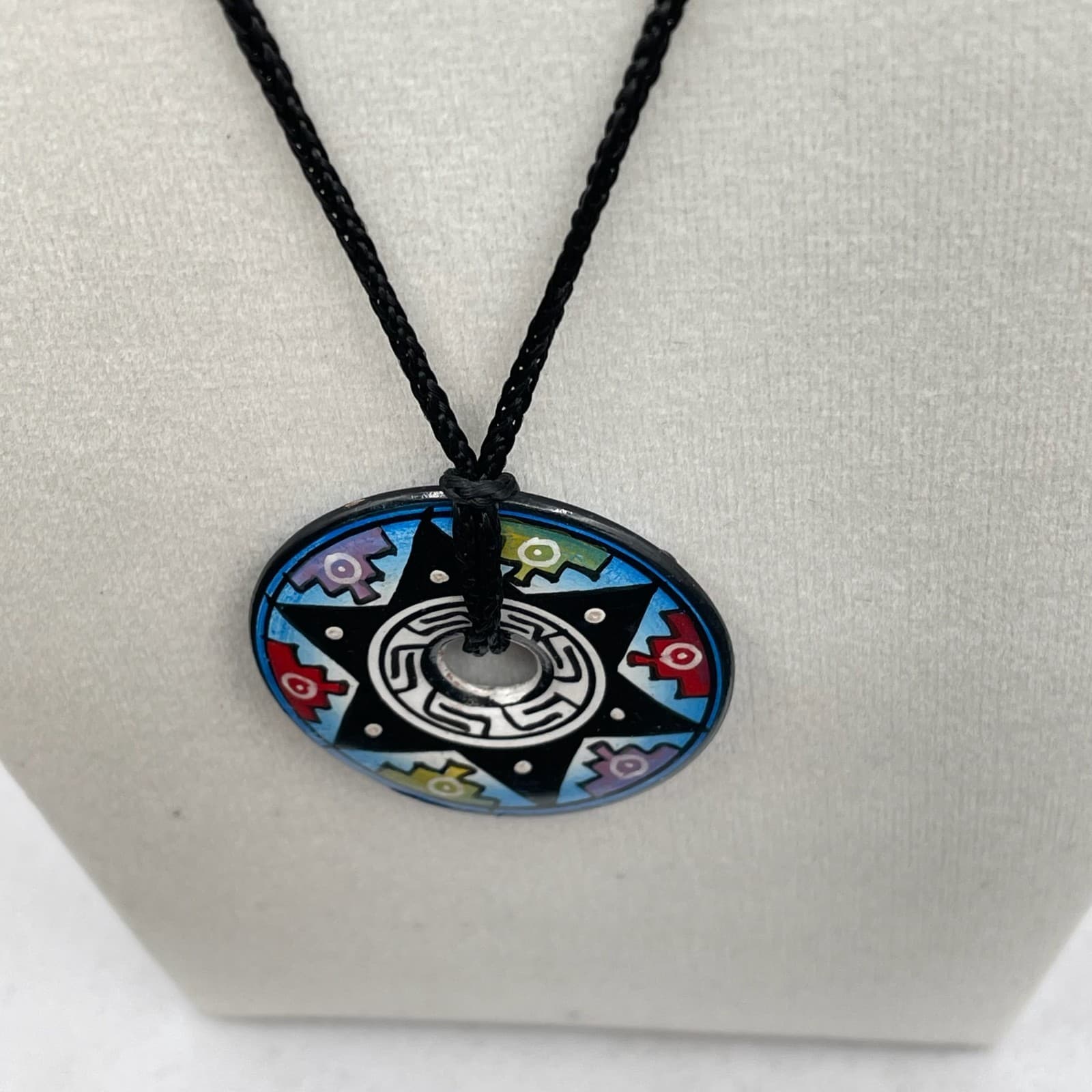 Vintage Man Maze Polymer Clay Pendant Necklace Southwest Tribal Beaded Art - Thumbnail 5