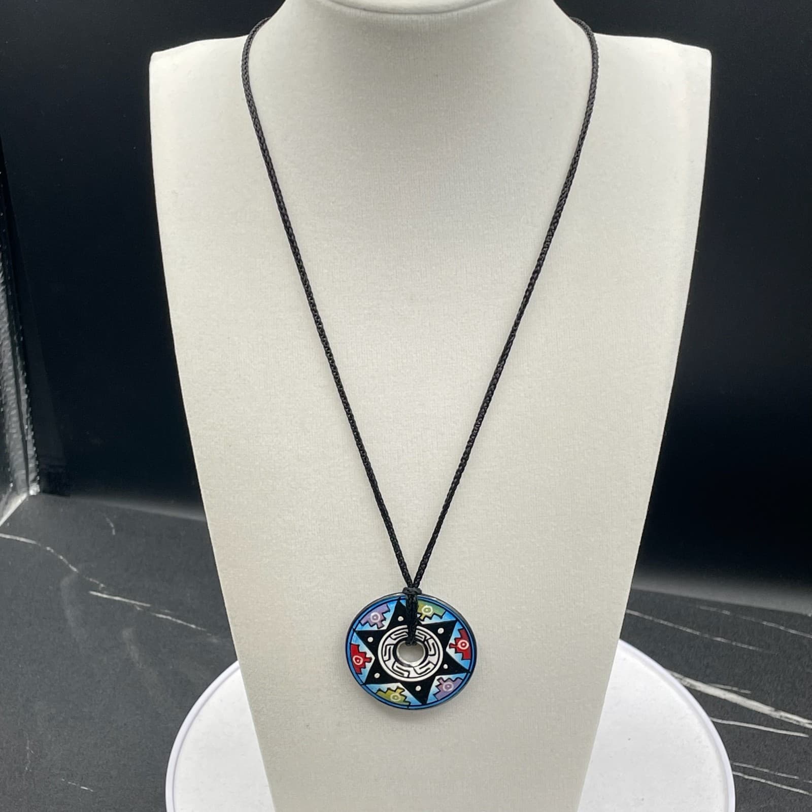 Vintage Man Maze Polymer Clay Pendant Necklace Southwest Tribal Beaded Art - Thumbnail 7