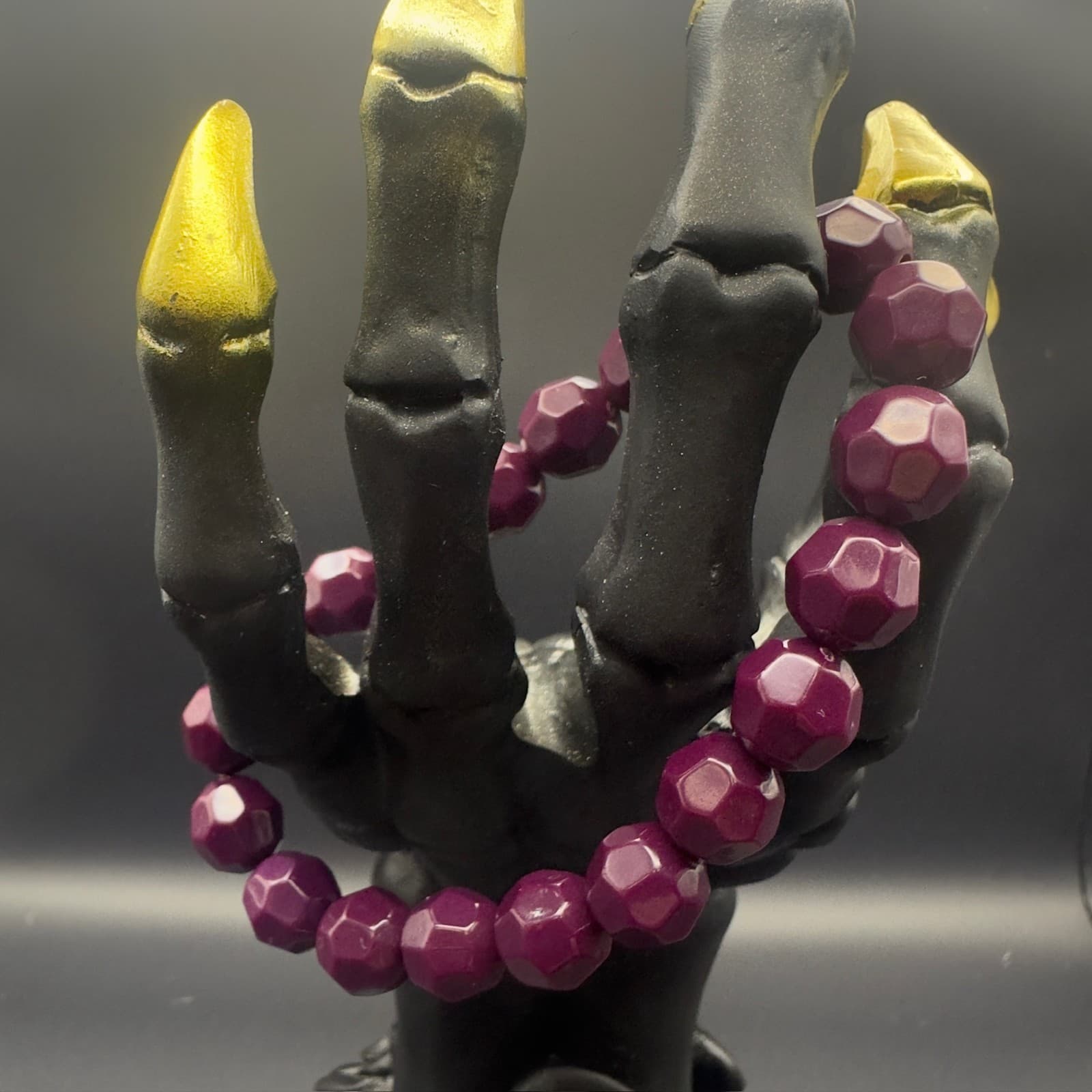 Vintage Faceted Purple Bead Stretch Bracelet Chunky Statement Jewelry - Thumbnail 4