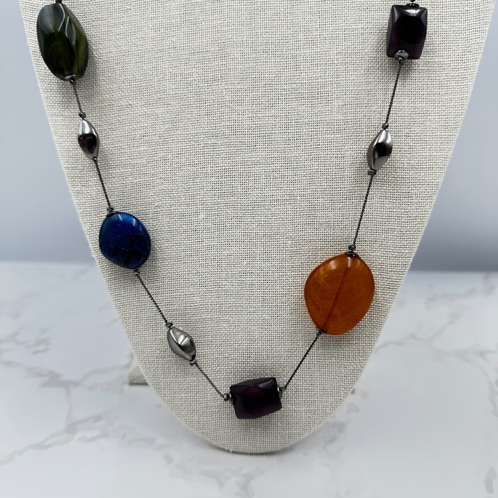 Vintage Contemporary Silver-Tone Chain Whimsigoth Agate Beaded Statement - Thumbnail 2