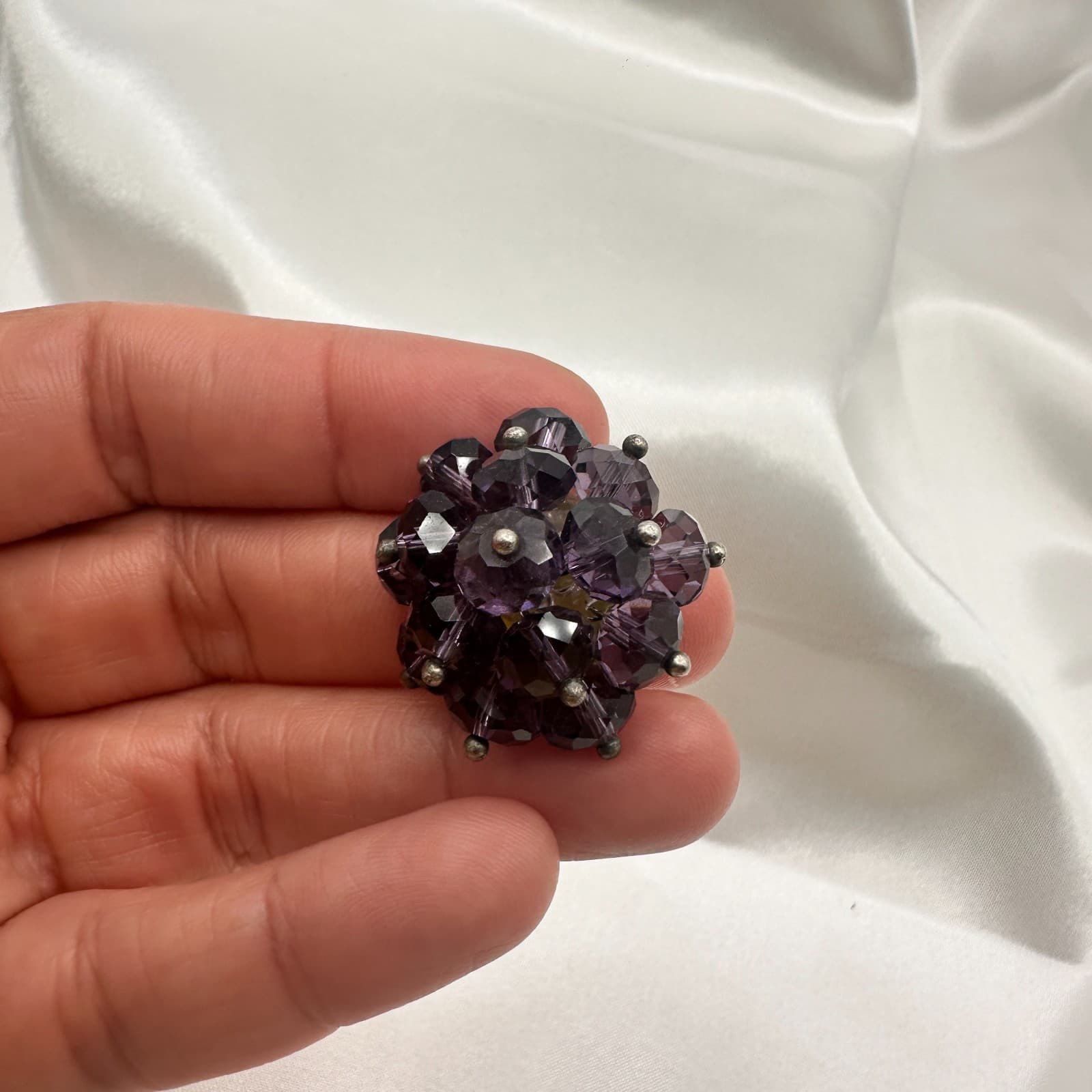 VTG Y2K Silver Tone Purple Beaded Statement Ring Women's Classic Fashion Jewelry - Thumbnail 9