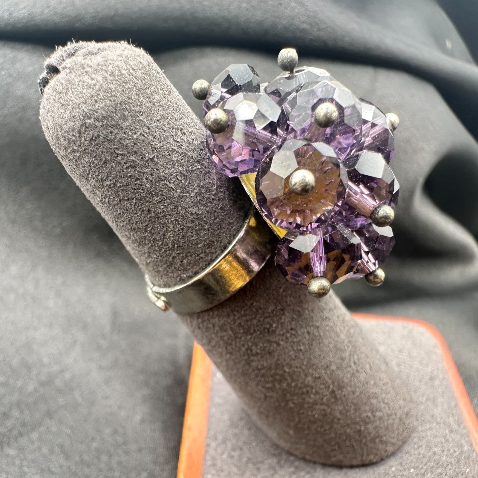 VTG Y2K Silver Tone Purple Beaded Statement Ring Women's Classic Fashion Jewelry - Thumbnail 8