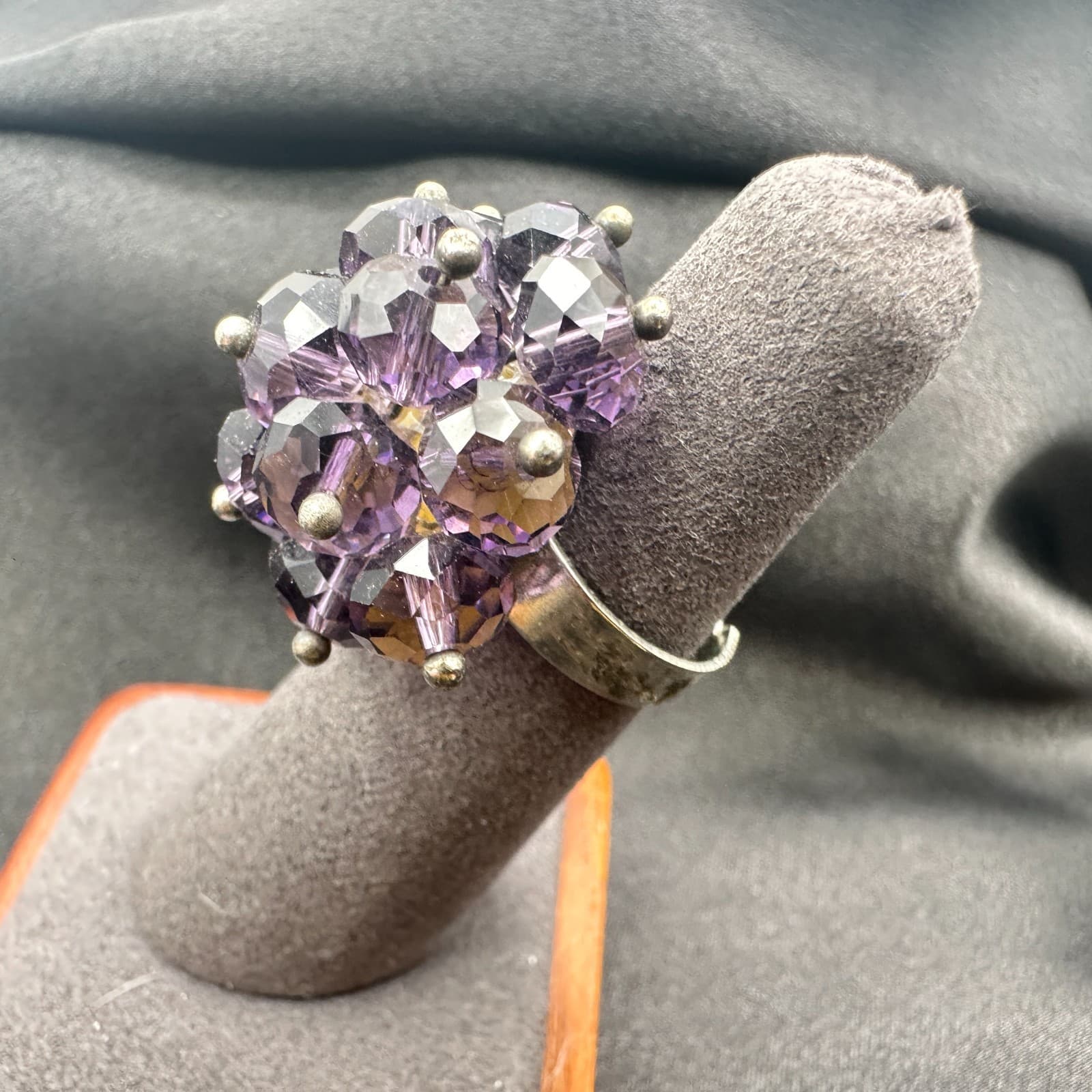 VTG Y2K Silver Tone Purple Beaded Statement Ring Women's Classic Fashion Jewelry - Thumbnail 7