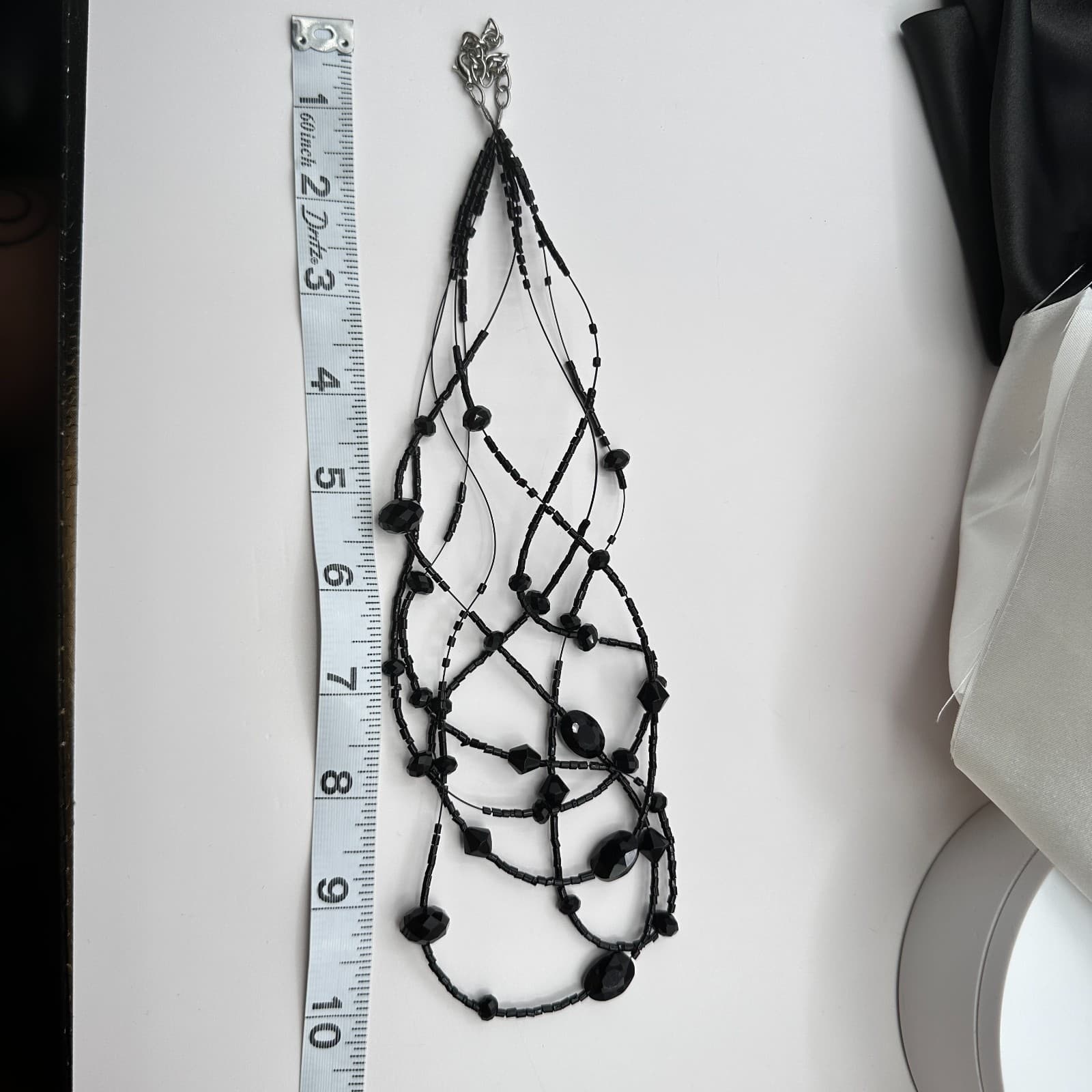 Vintage 90s Black Glass Multi Strand Layered Statement Necklace Boho Chic Goth - Thumbnail 8