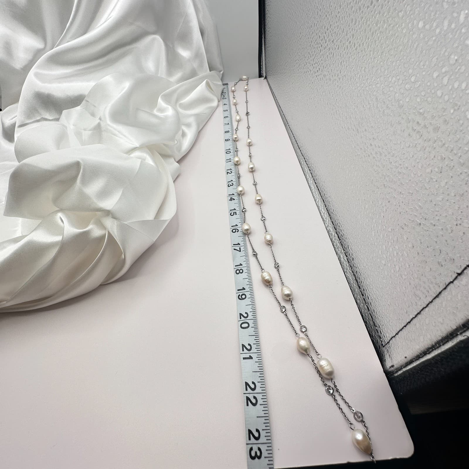 Vintage 90s Silver Tone Floating Oval Freshwater Pearl Layered Necklace Jewelry - Thumbnail 12