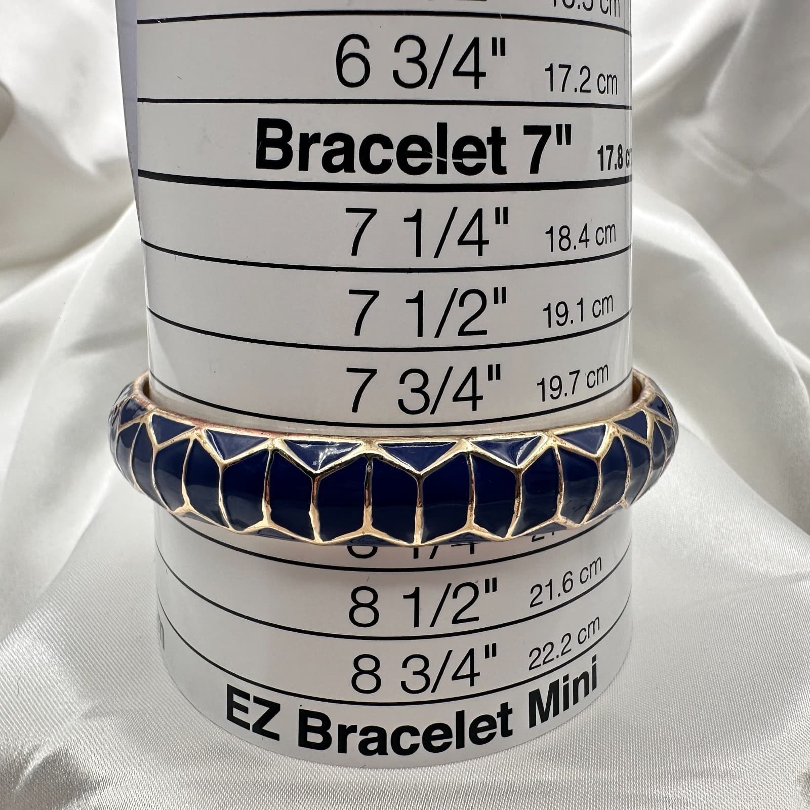 Vintage 80s Navy Enamel Bangle Gilde Honeycomb Lattice Statement Classic Jewelry - Thumbnail 8