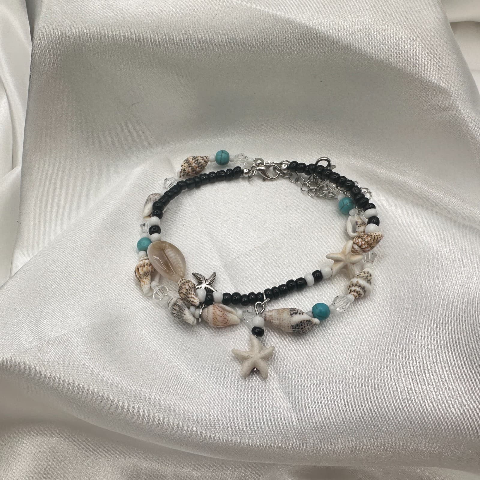 Vintage 90s Seashell Starfish Glass Beads Bracelets Set Beach Fashion Jewelry - Thumbnail 2