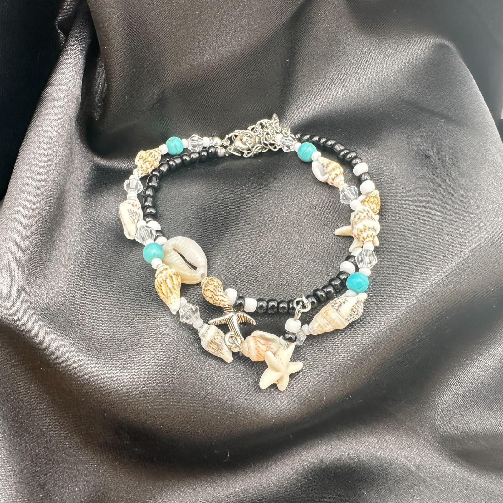 Vintage 90s Seashell Starfish Glass Beads Bracelets Set Beach Fashion Jewelry - Thumbnail 6