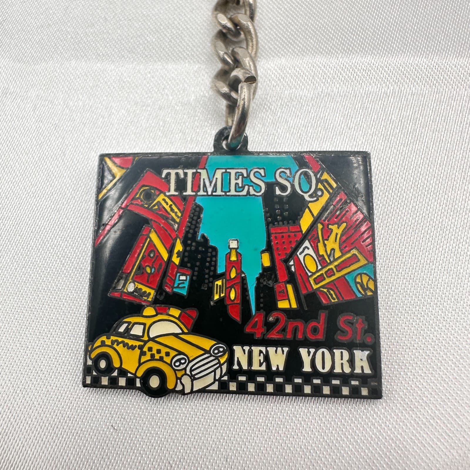 Vintage 80s Times So New York City Keychain 42nd St Yellow Taxi Souvenir Jewelry - Thumbnail 2