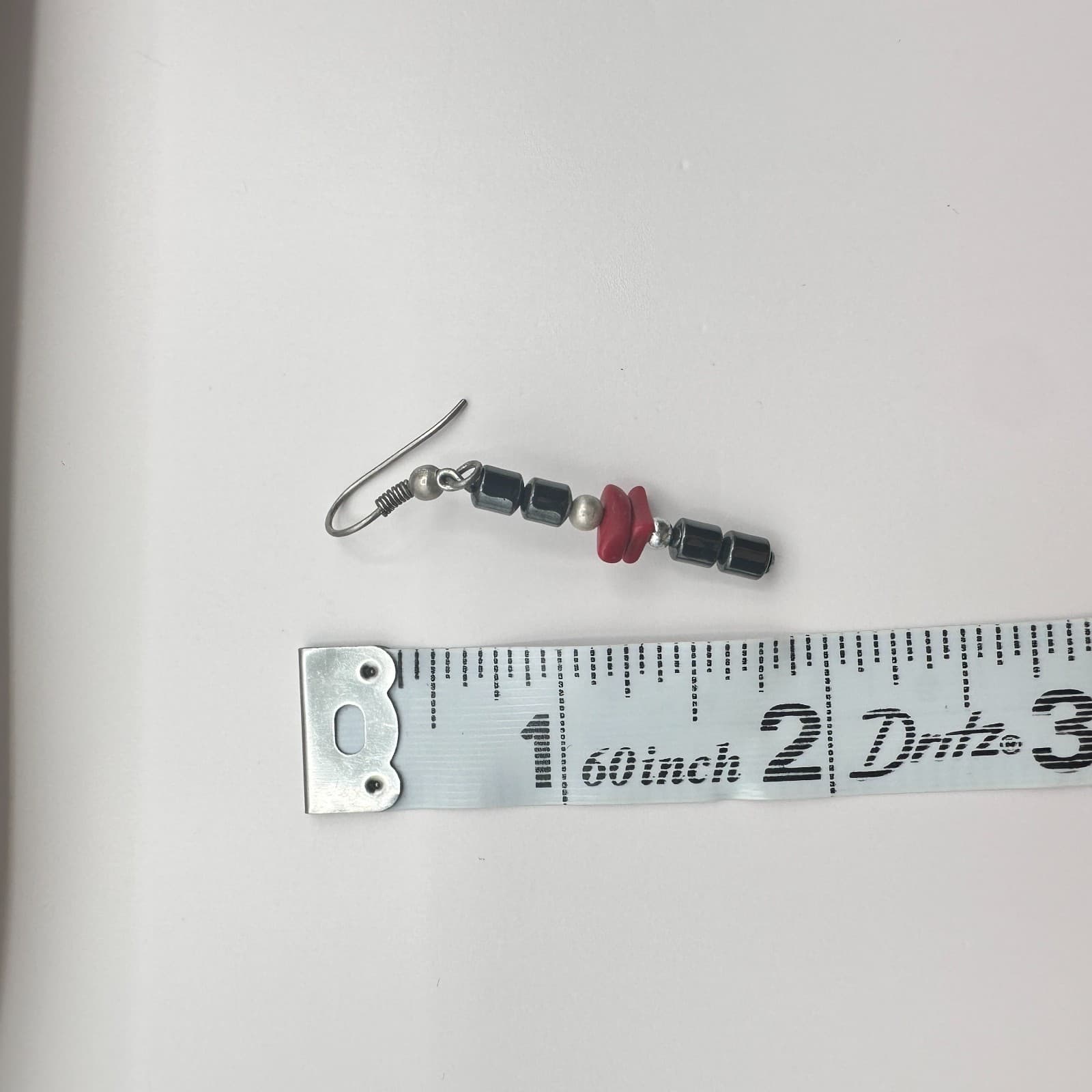 Vintage 90s Necklace Bracelet Earrings Set Hematite Red Chip Beads Boho Jewelry - Thumbnail 9