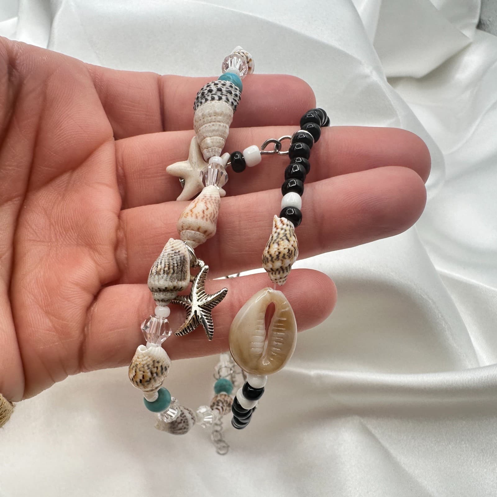 Vintage 90s Seashell Starfish Glass Beads Bracelets Set Beach Fashion Jewelry - Thumbnail 8